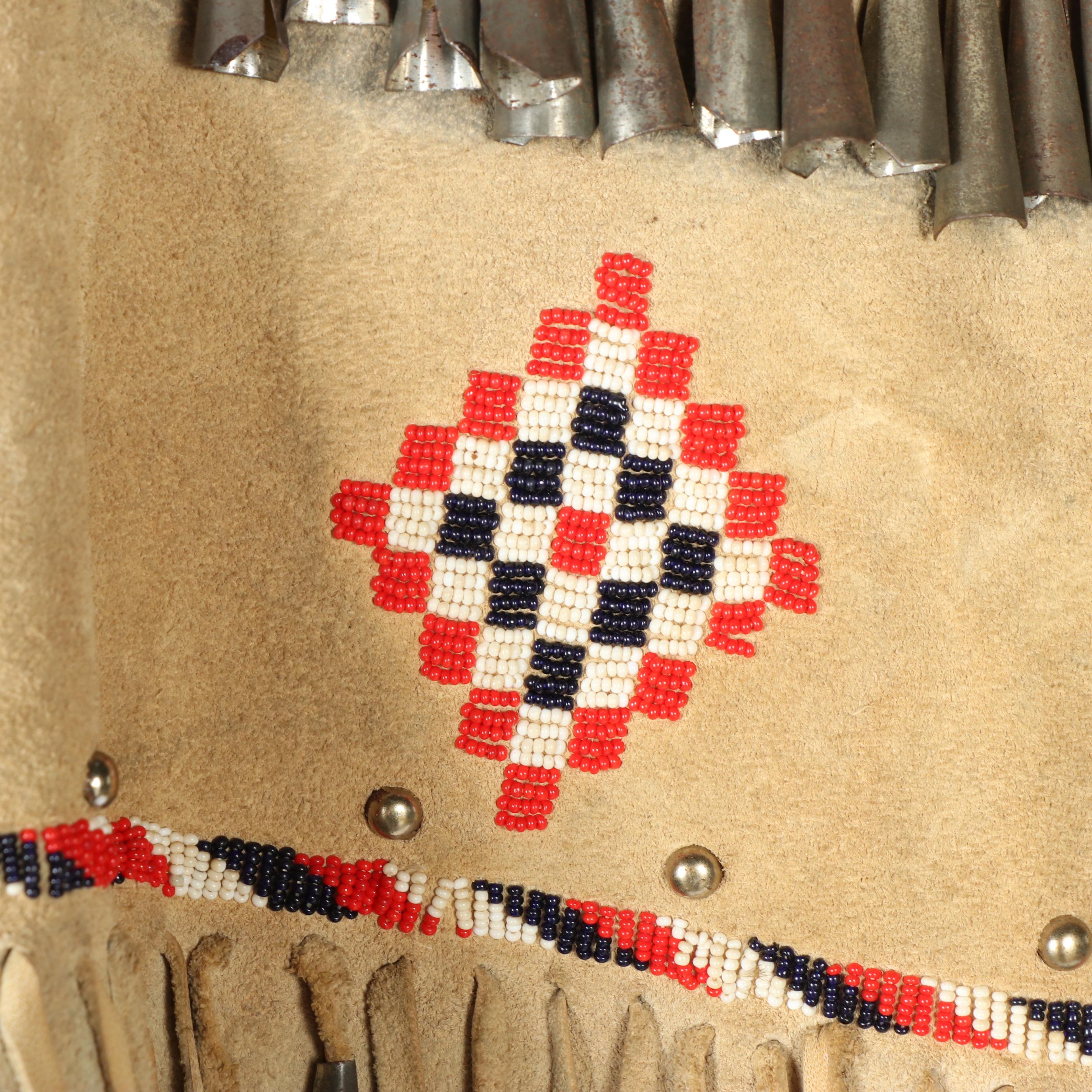 Native American Style Buckskin Jingle Cone and Beaded Poncho