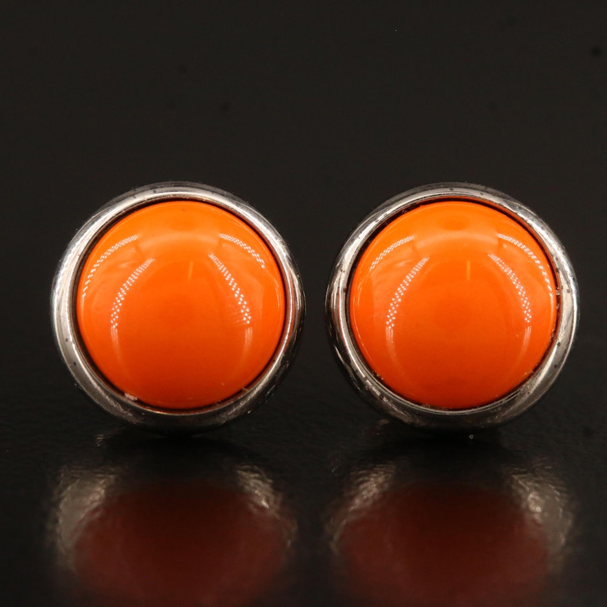 Hermès Orange Enamel Stud Earrings