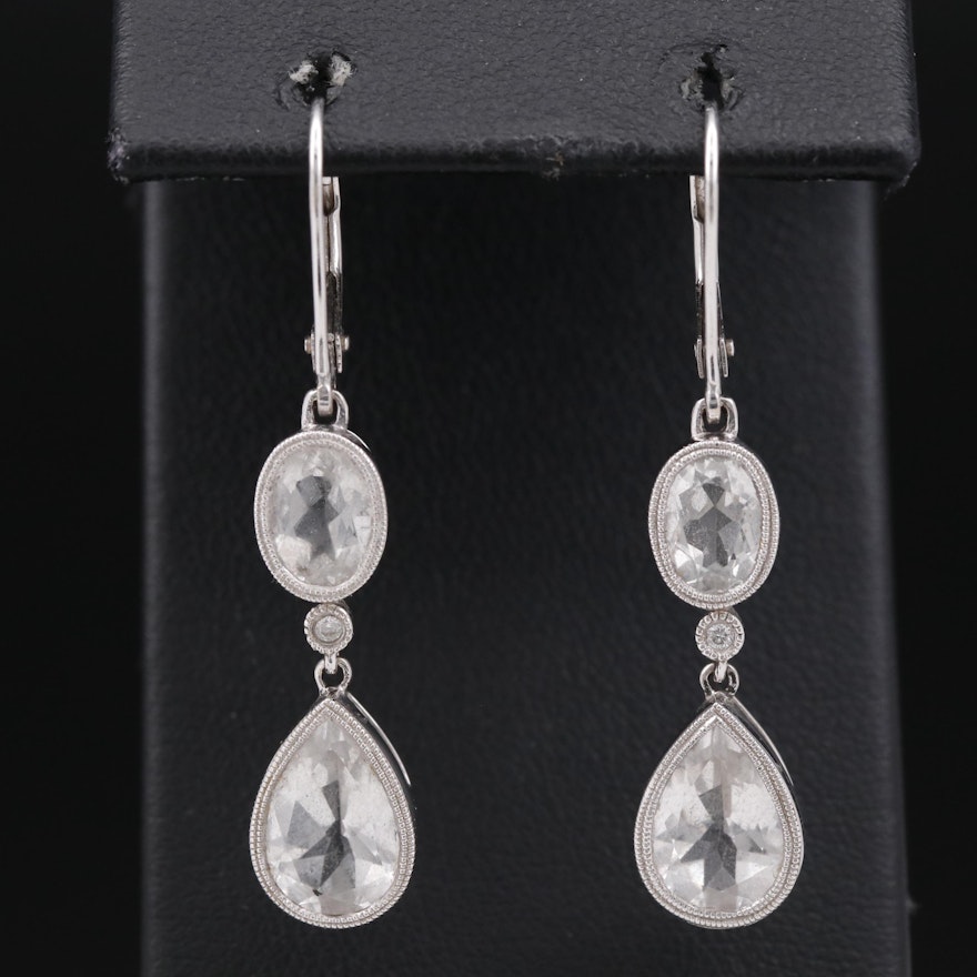 14K Sapphire Dangle Earrings with Diamond Accents