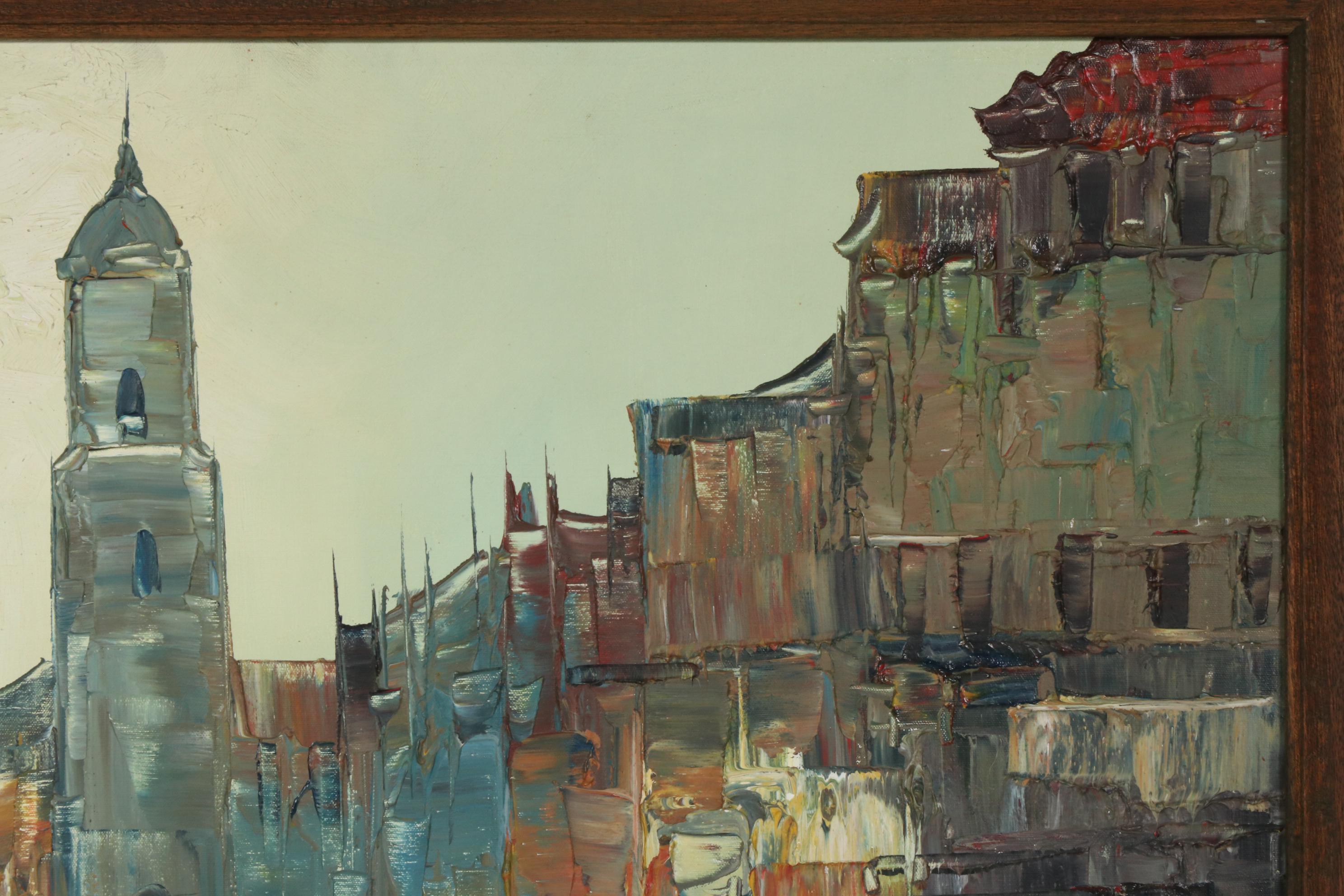 Enrico Zablan Oil Painting of Philippines Street Scene, Mid to Late 20th Century