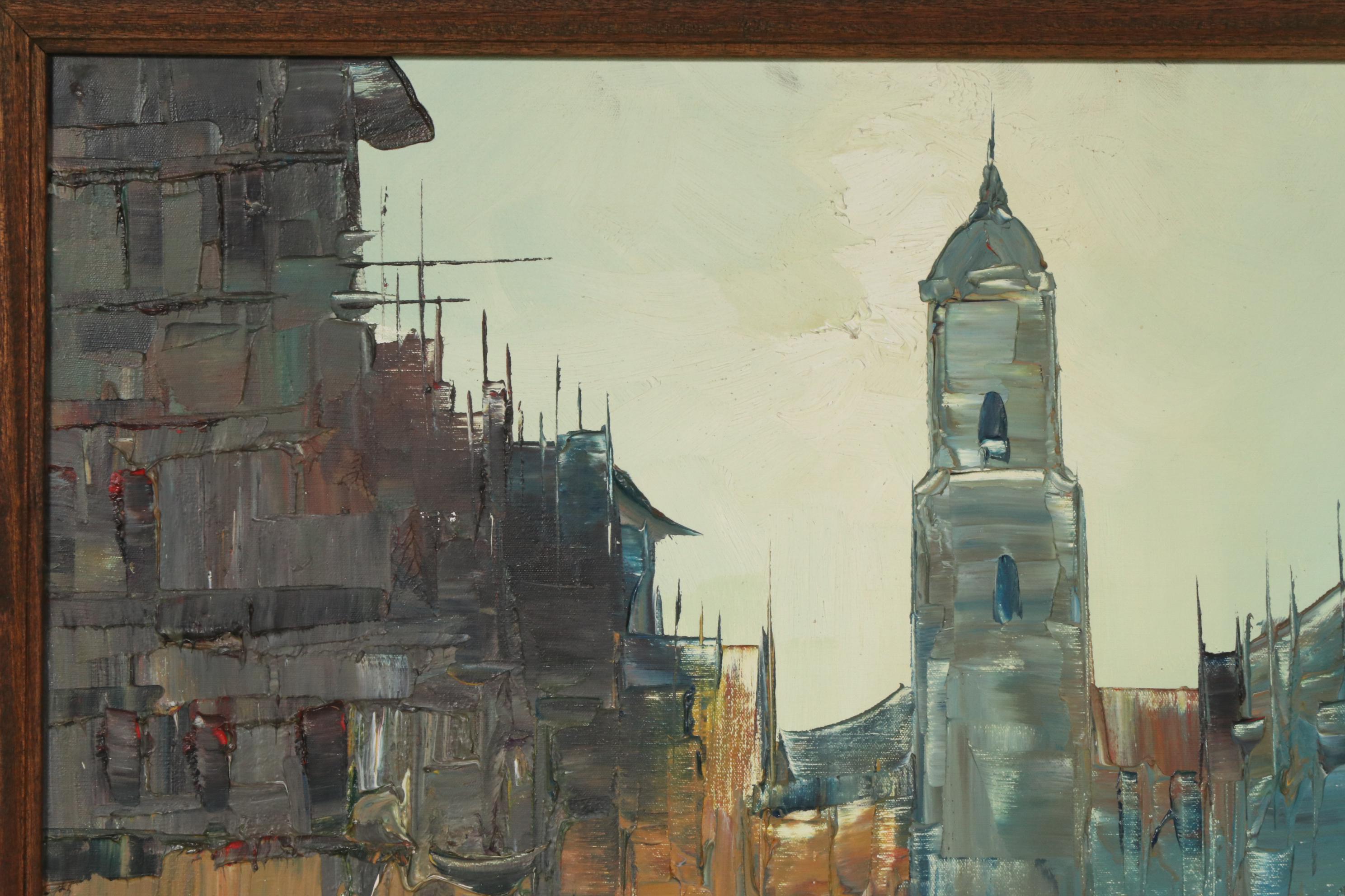 Enrico Zablan Oil Painting of Philippines Street Scene, Mid to Late 20th Century