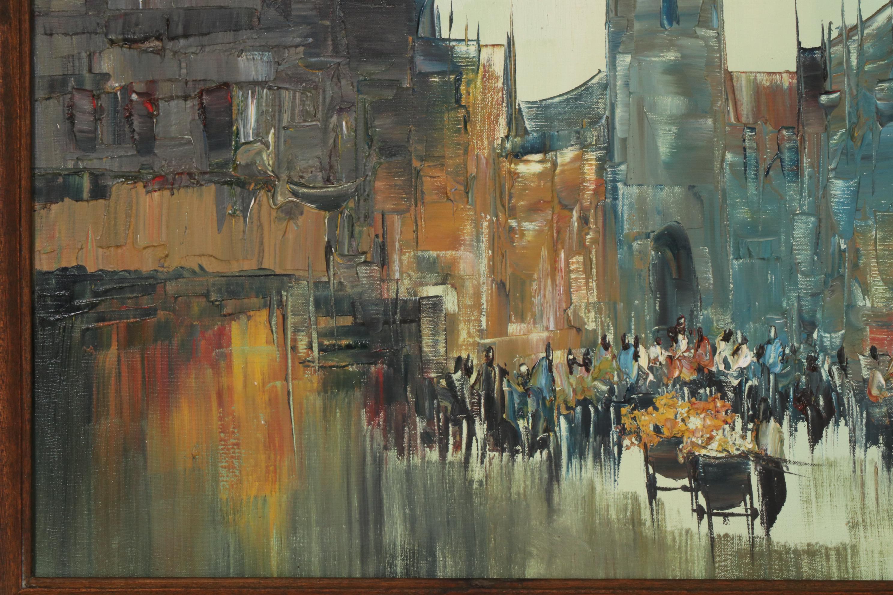 Enrico Zablan Oil Painting of Philippines Street Scene, Mid to Late 20th Century