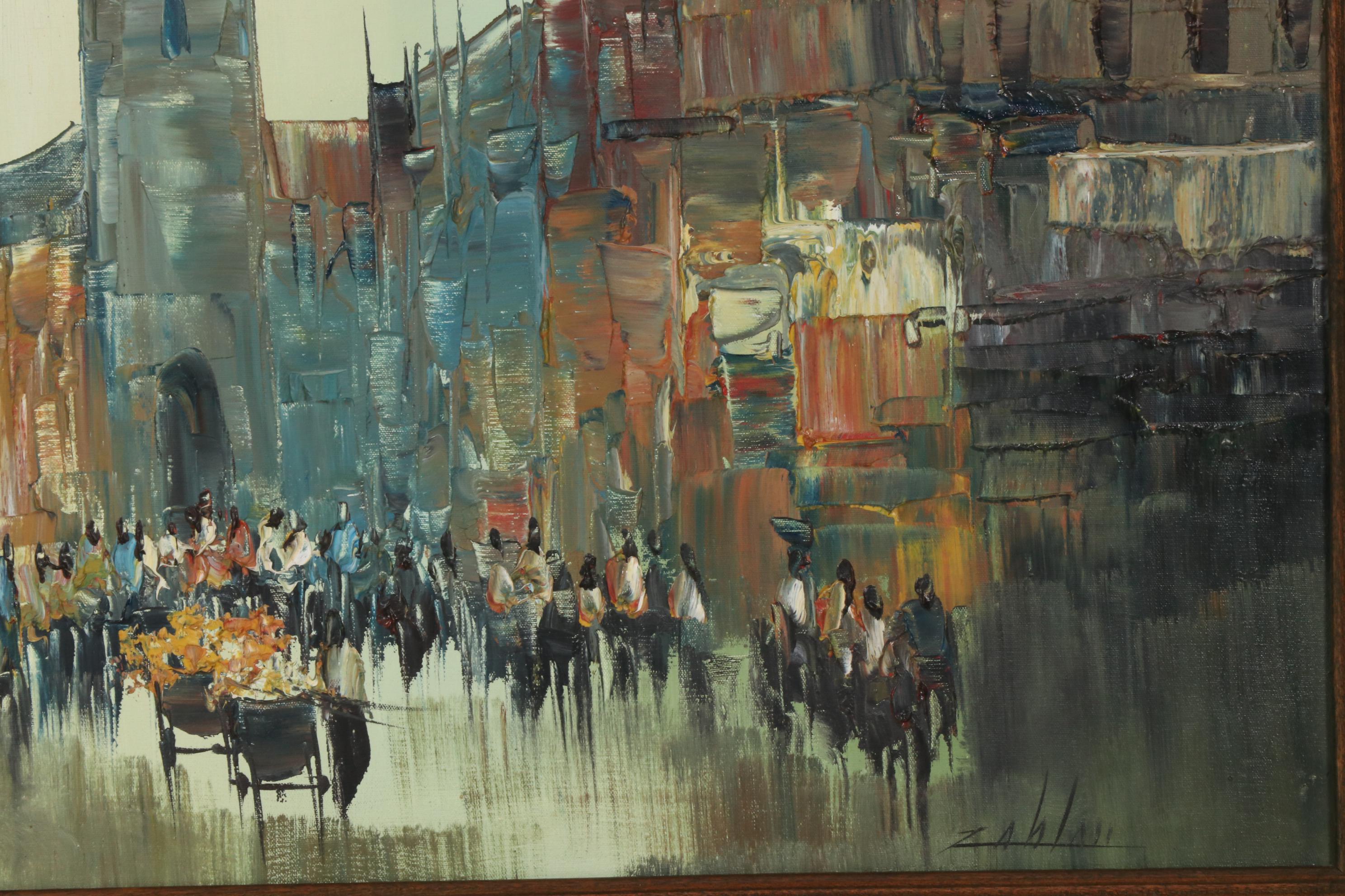 Enrico Zablan Oil Painting of Philippines Street Scene, Mid to Late 20th Century