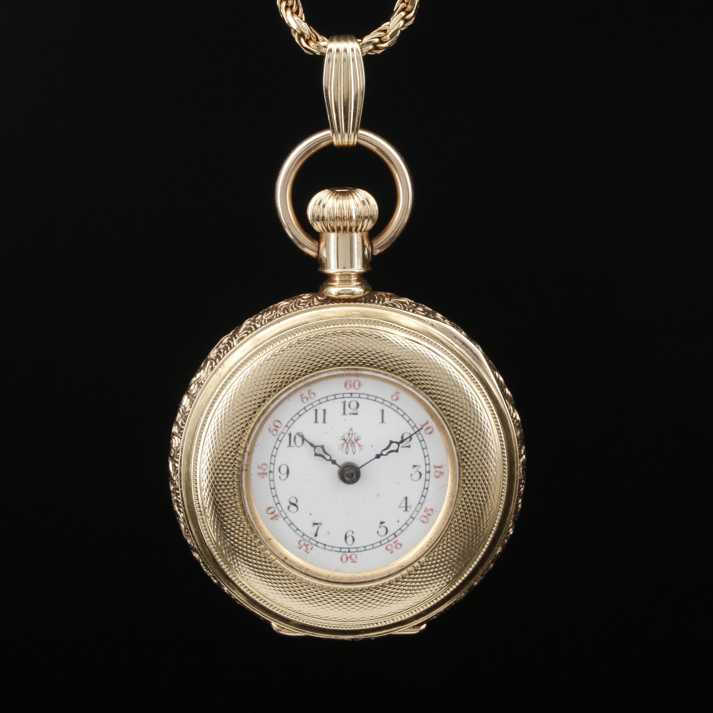 Antique American Waltham 14K Gold Pocket Watch on 14K Gold Chain Fob