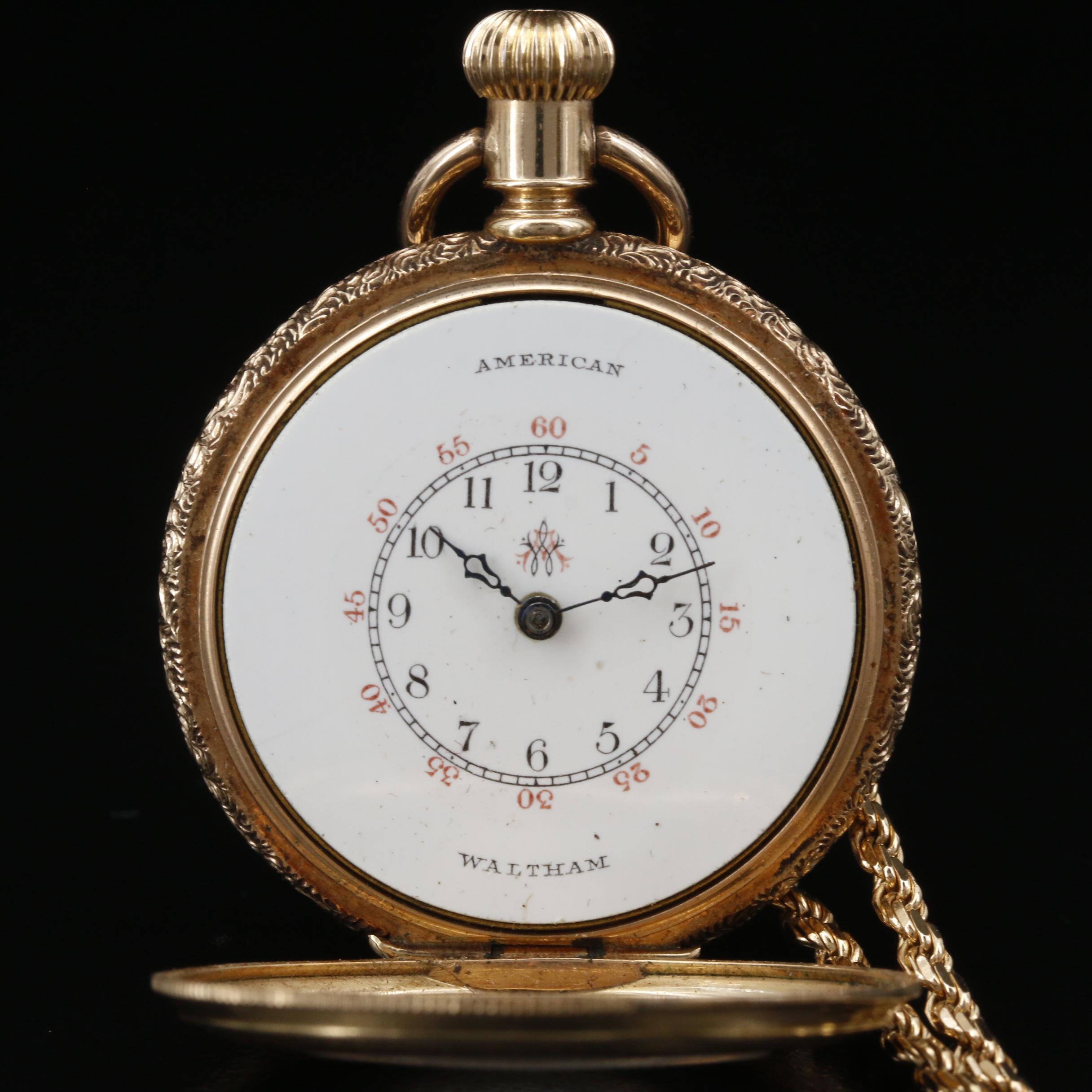 Antique American Waltham 14K Gold Pocket Watch on 14K Gold Chain Fob