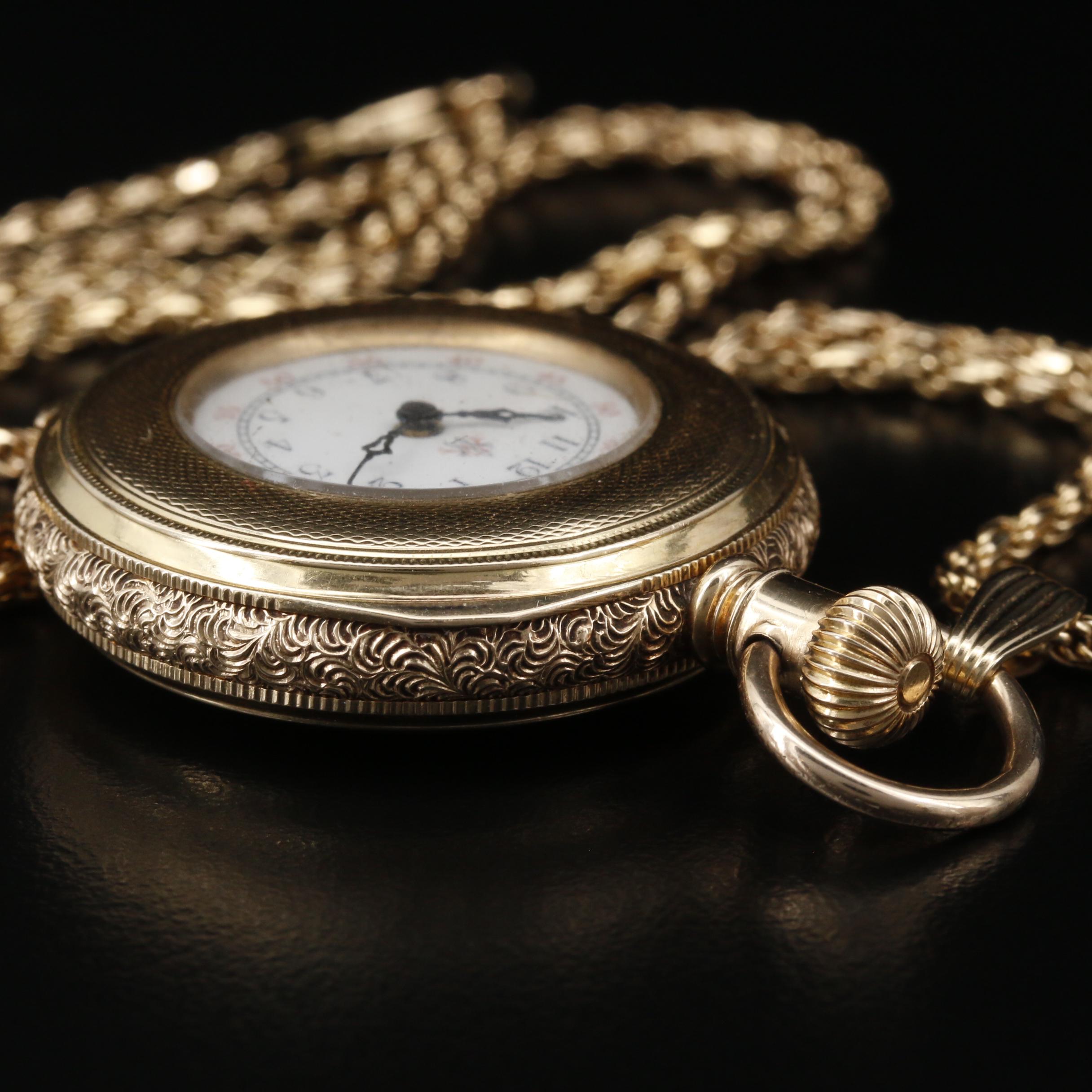 Antique American Waltham 14K Gold Pocket Watch on 14K Gold Chain Fob