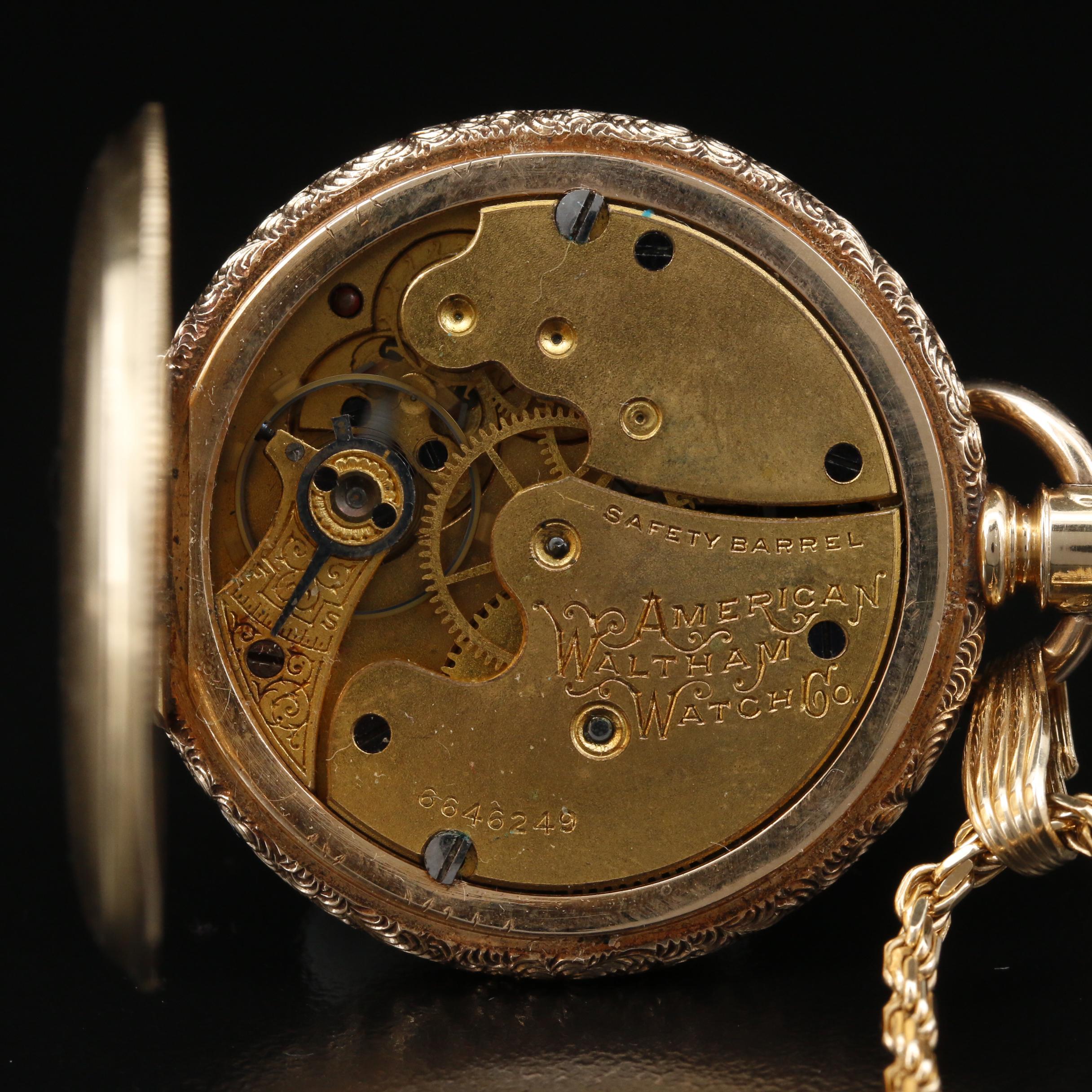 Antique American Waltham 14K Gold Pocket Watch on 14K Gold Chain Fob