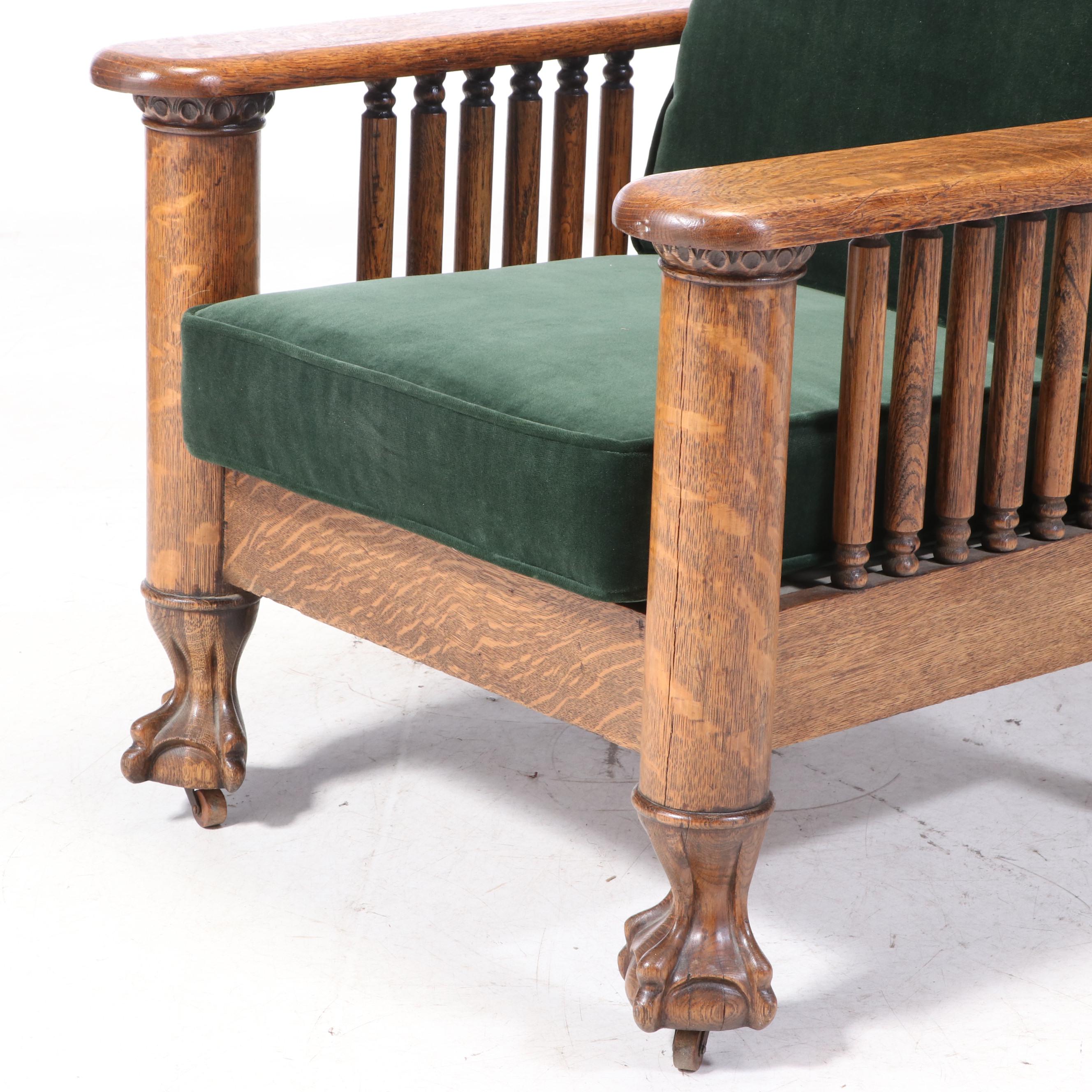 Oak Flat Arm Upholstered Arm Chair