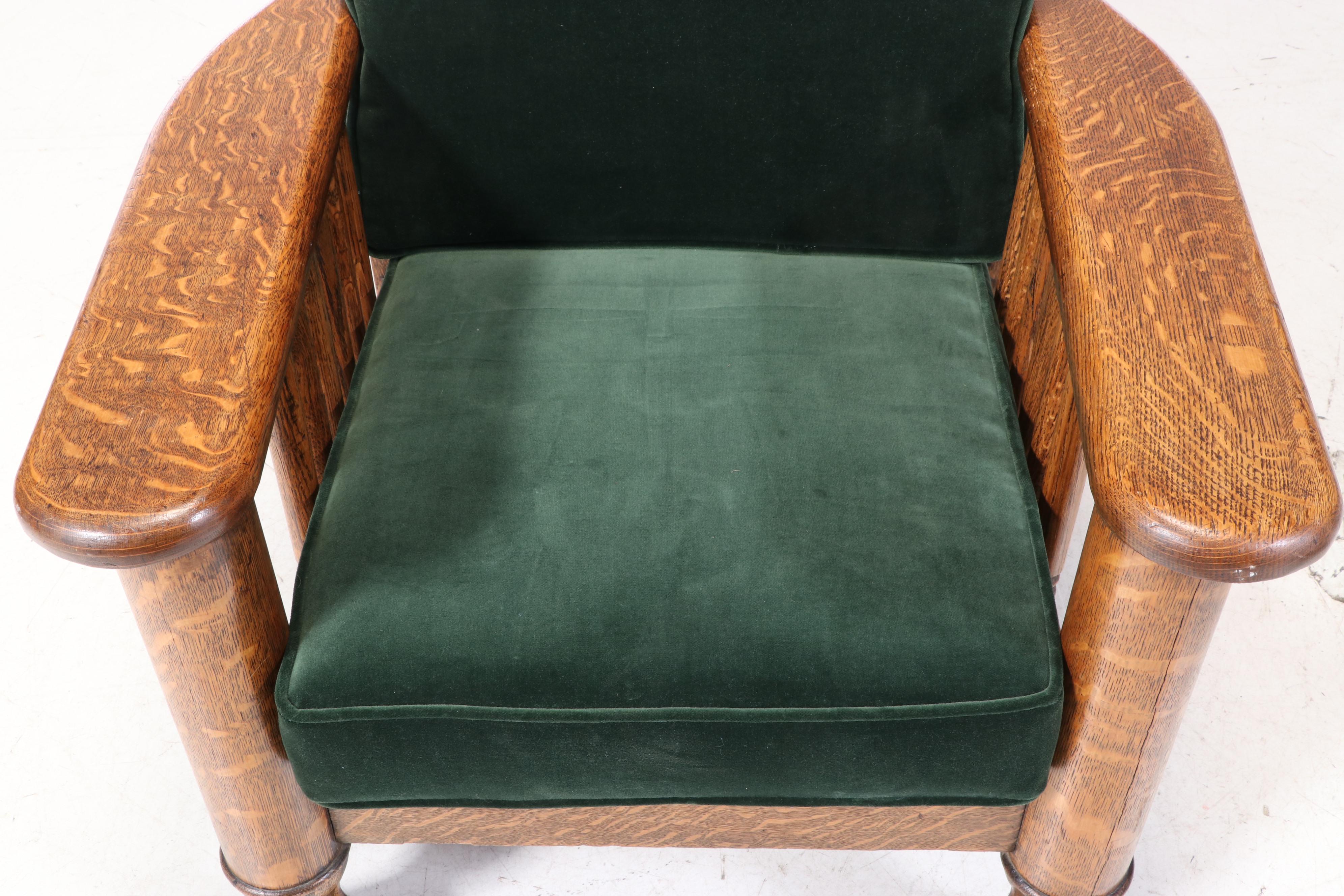 Oak Flat Arm Upholstered Arm Chair