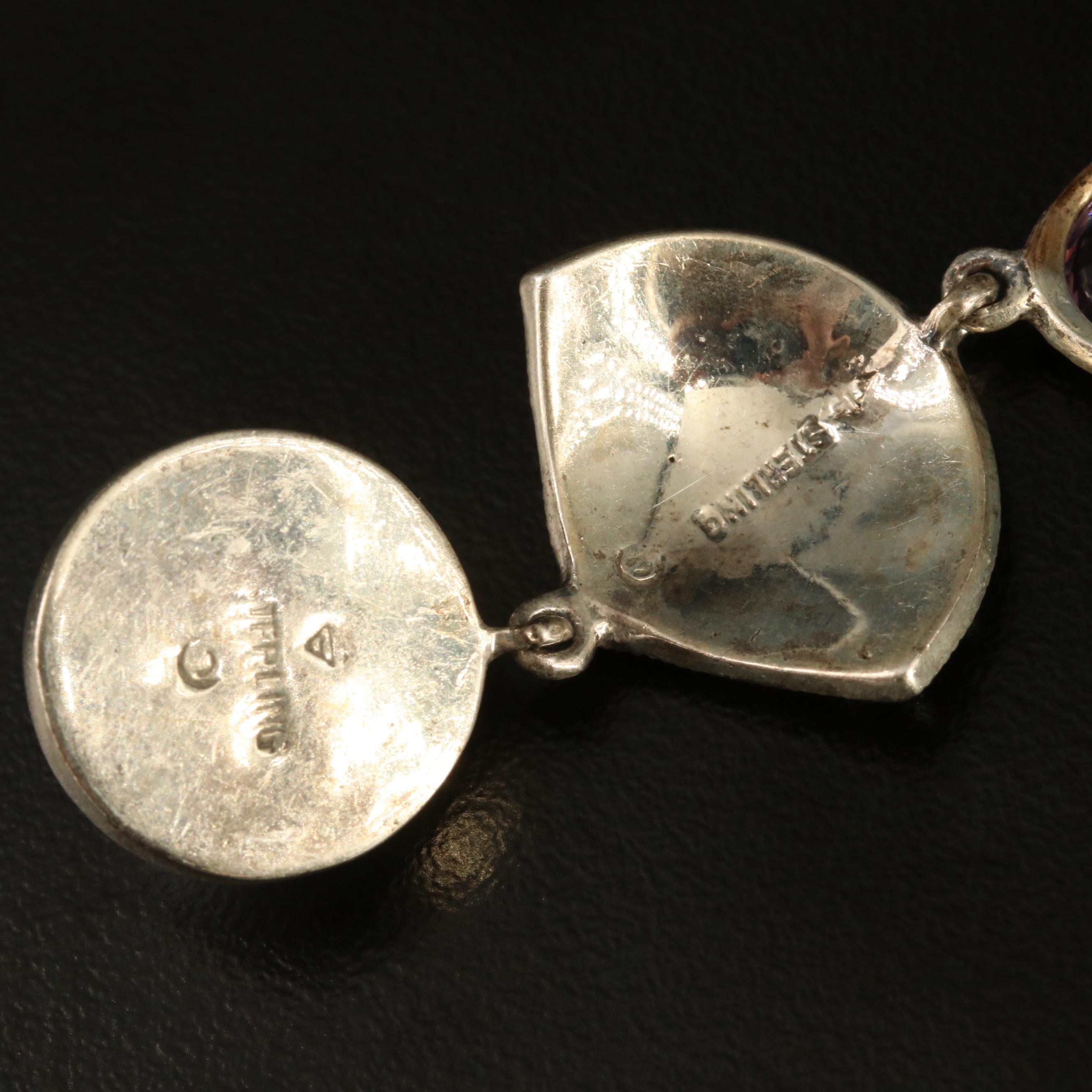 Judith Jack Sterling Amethyst, Faux Pearl and Marcasite Dangle Earrings