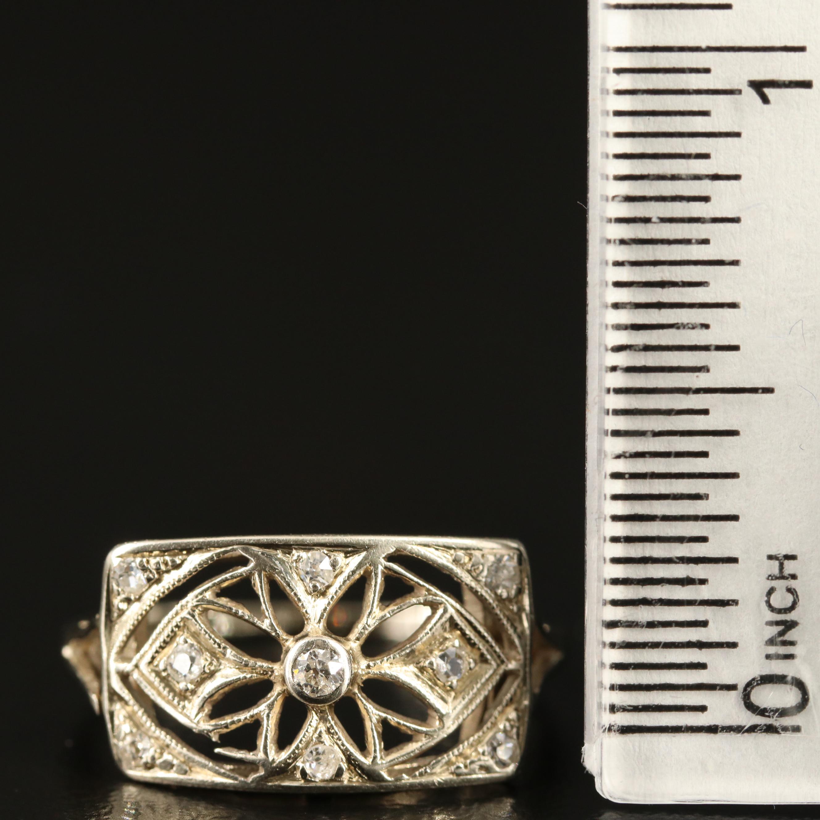 Art Deco 14K Diamond Floral Motif Ring
