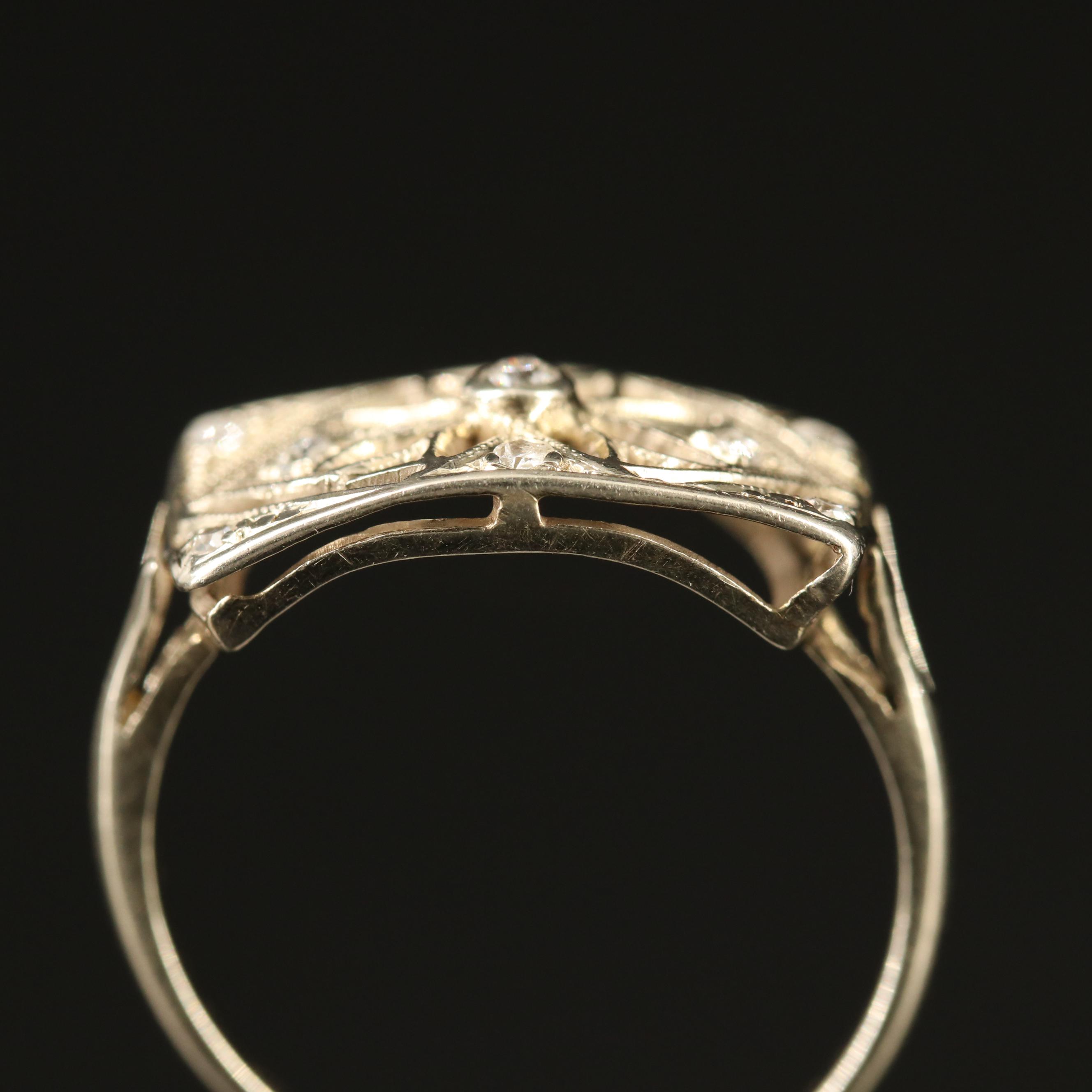 Art Deco 14K Diamond Floral Motif Ring