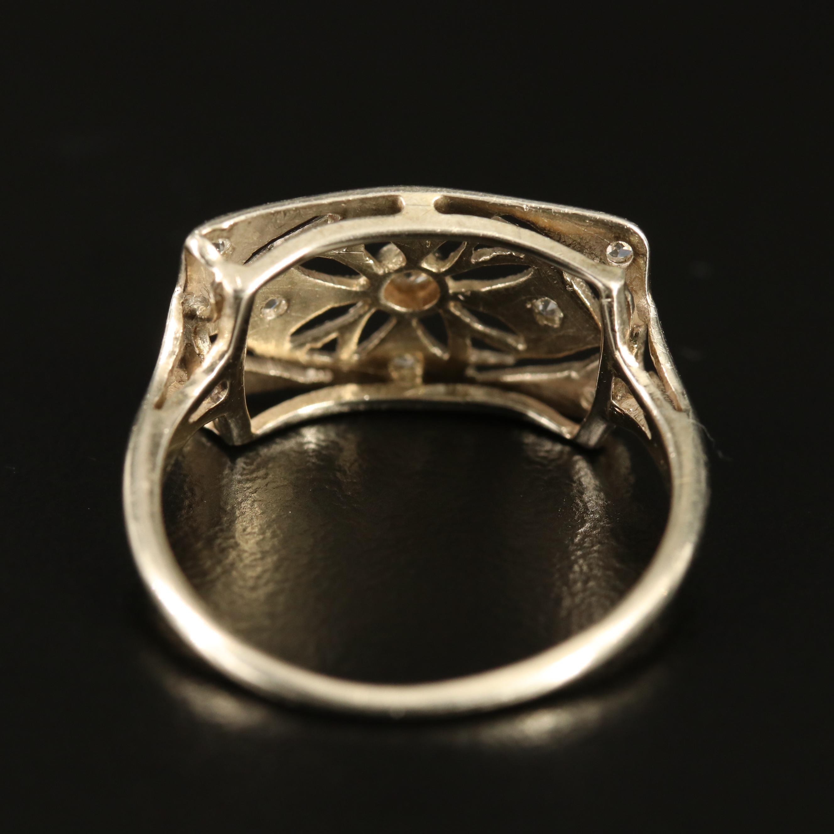 Art Deco 14K Diamond Floral Motif Ring