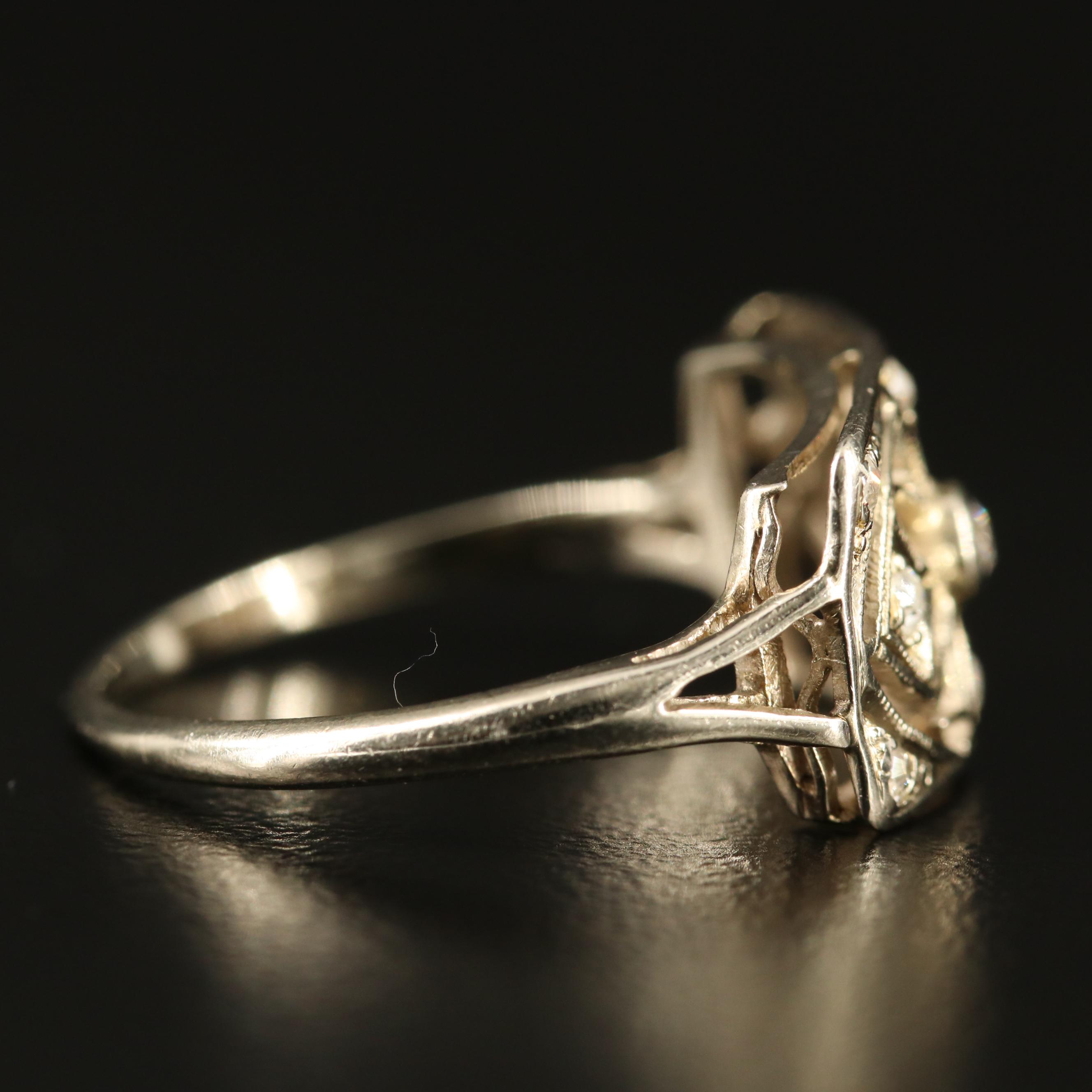 Art Deco 14K Diamond Floral Motif Ring