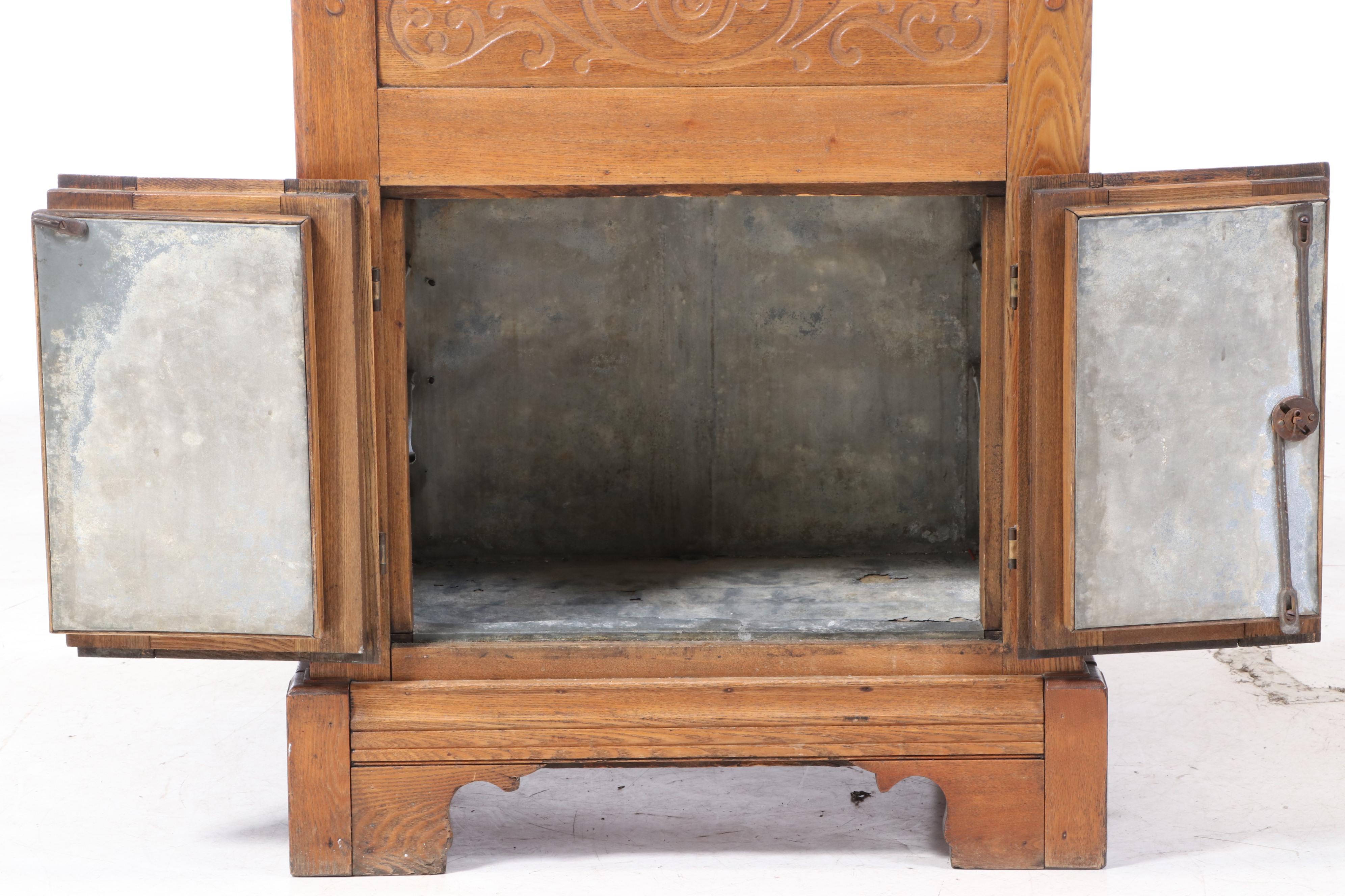 Late Victorian Oak Lift-Lid Ice Box, Late 19th/Early 20th Century