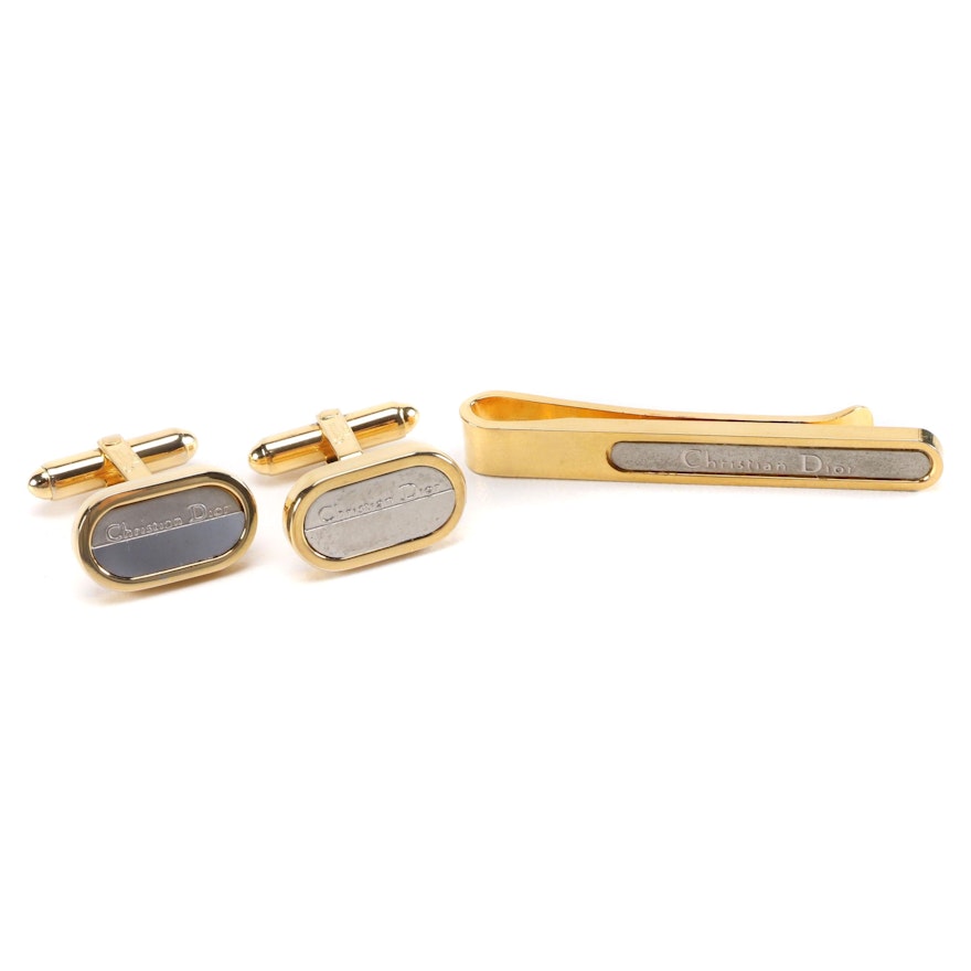 Christian Dior Cufflinks and Tie Clip