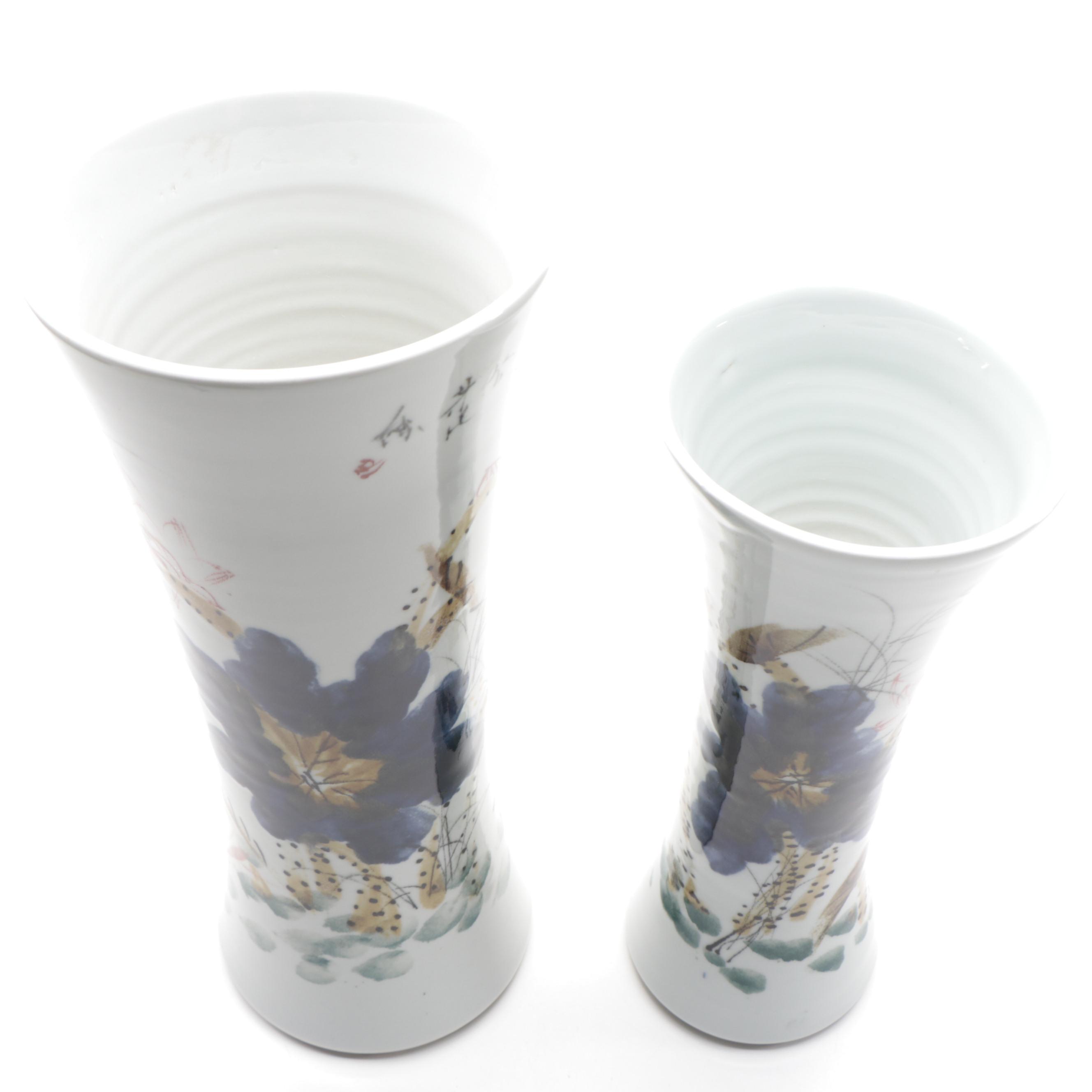 Chinese Hand Painted Porcelain Vases, 20th Century