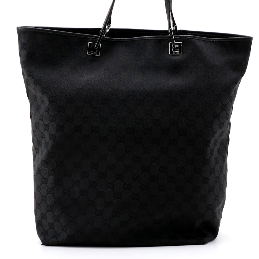 Gucci Black GG Canvas and Leather Shopper Tote