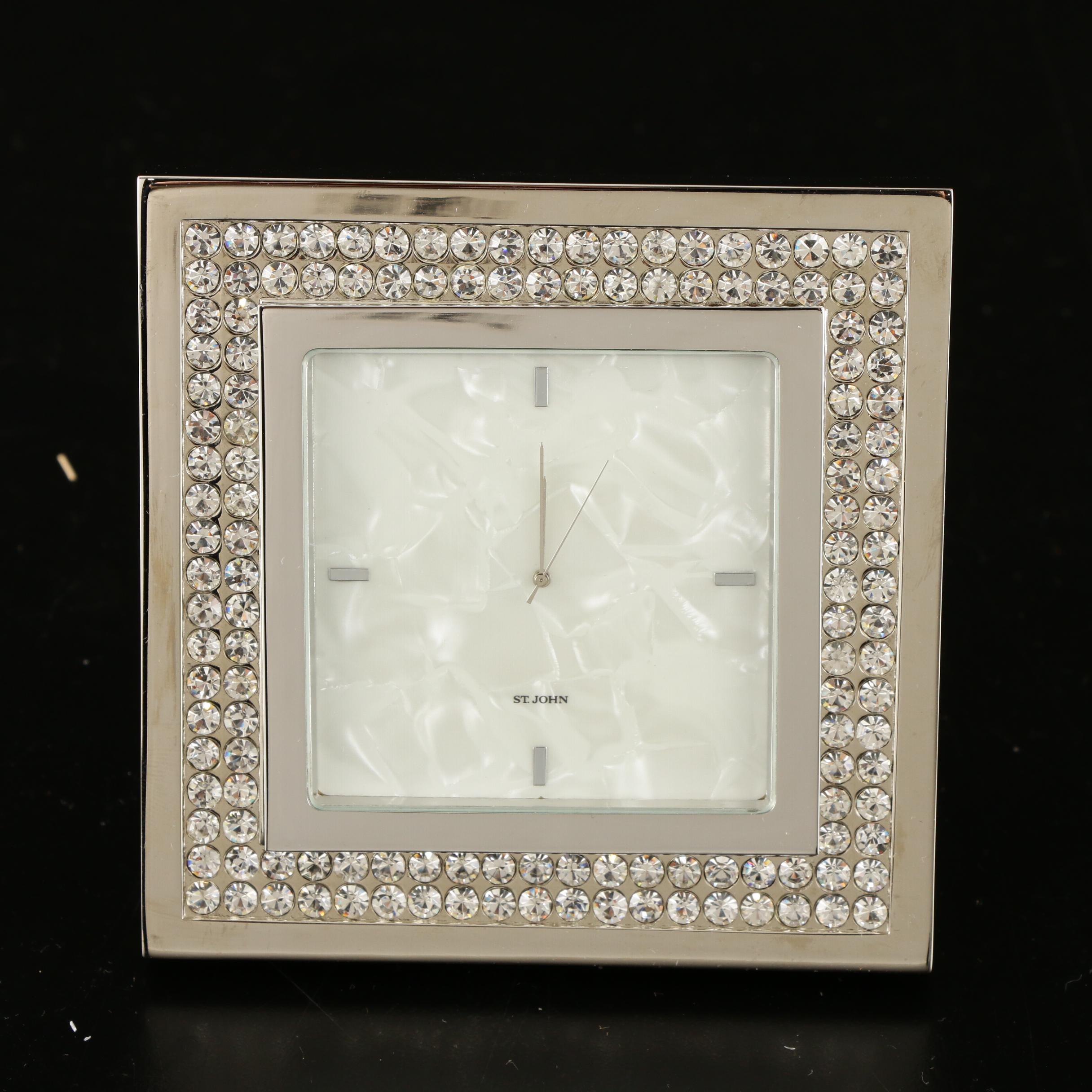 Swarovski Crystal "Lotus" Candle Holders and St. John Clock