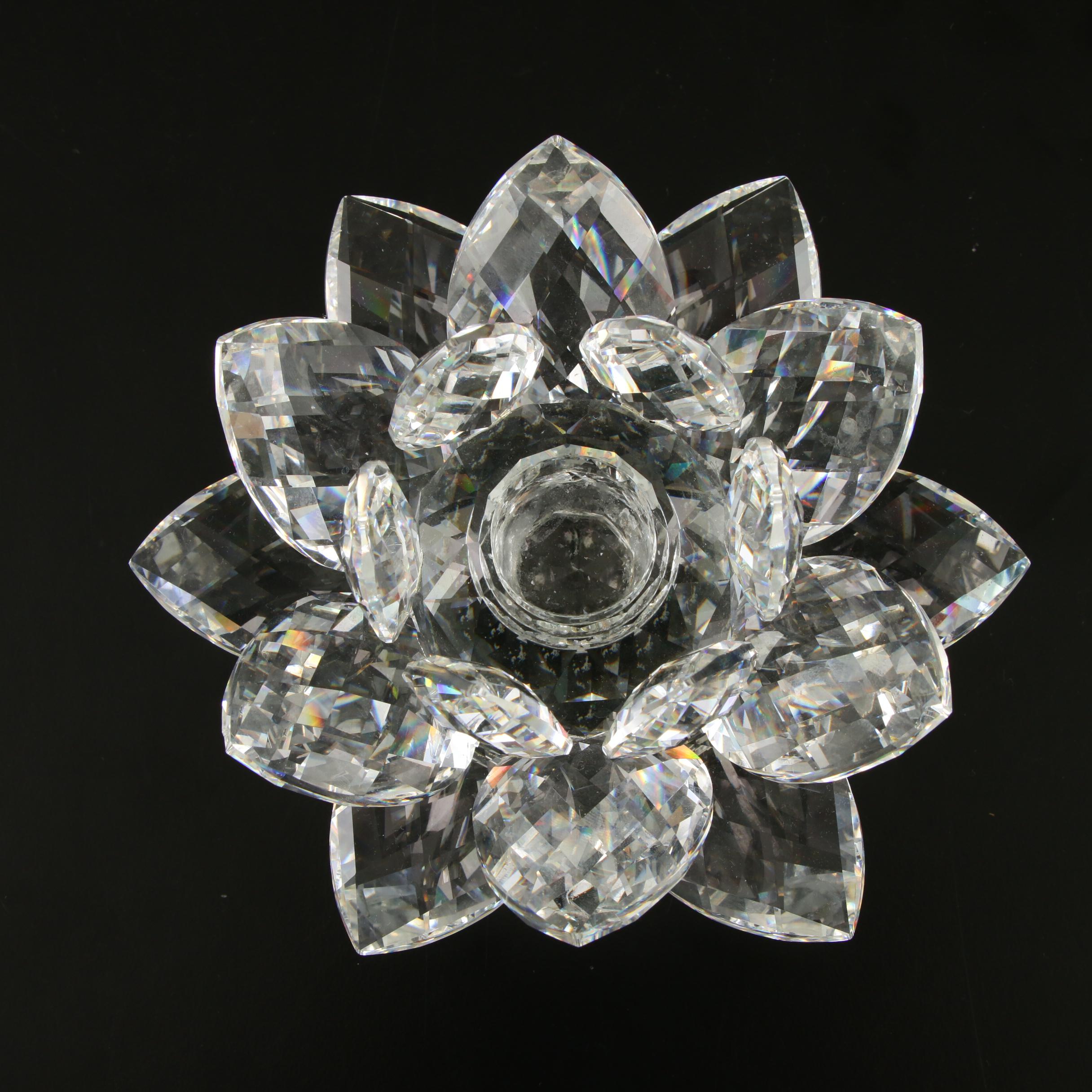 Swarovski Crystal "Lotus" Candle Holders and St. John Clock