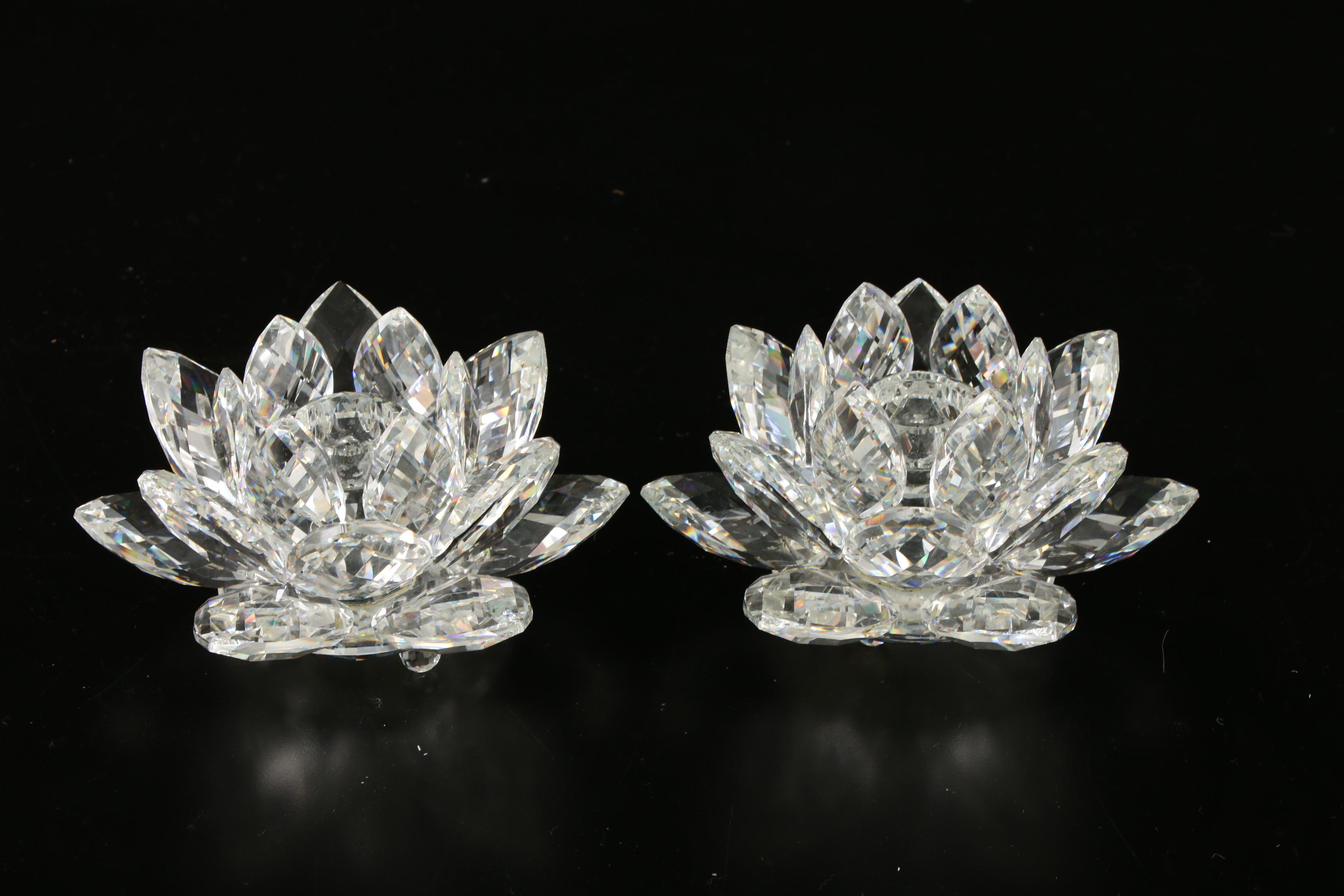 Swarovski Crystal "Lotus" Candle Holders and St. John Clock