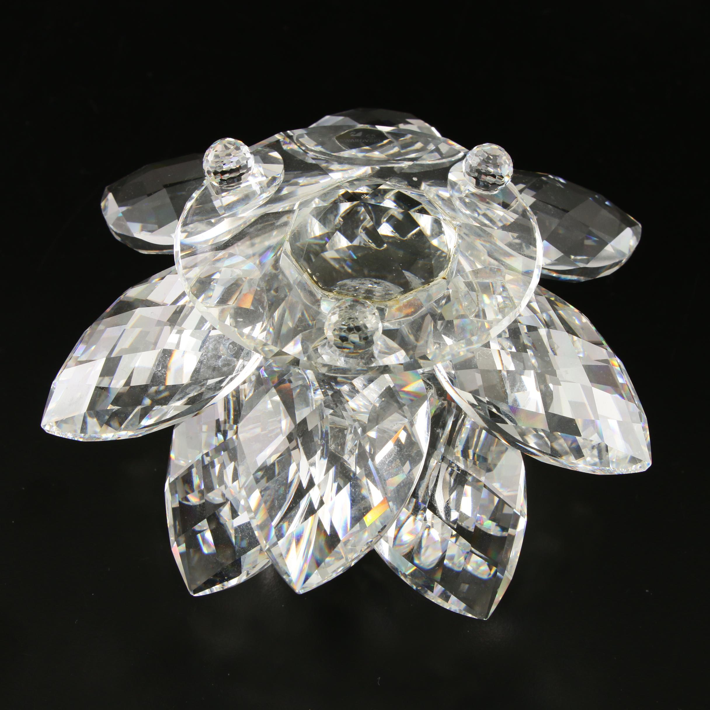 Swarovski Crystal "Lotus" Candle Holders and St. John Clock