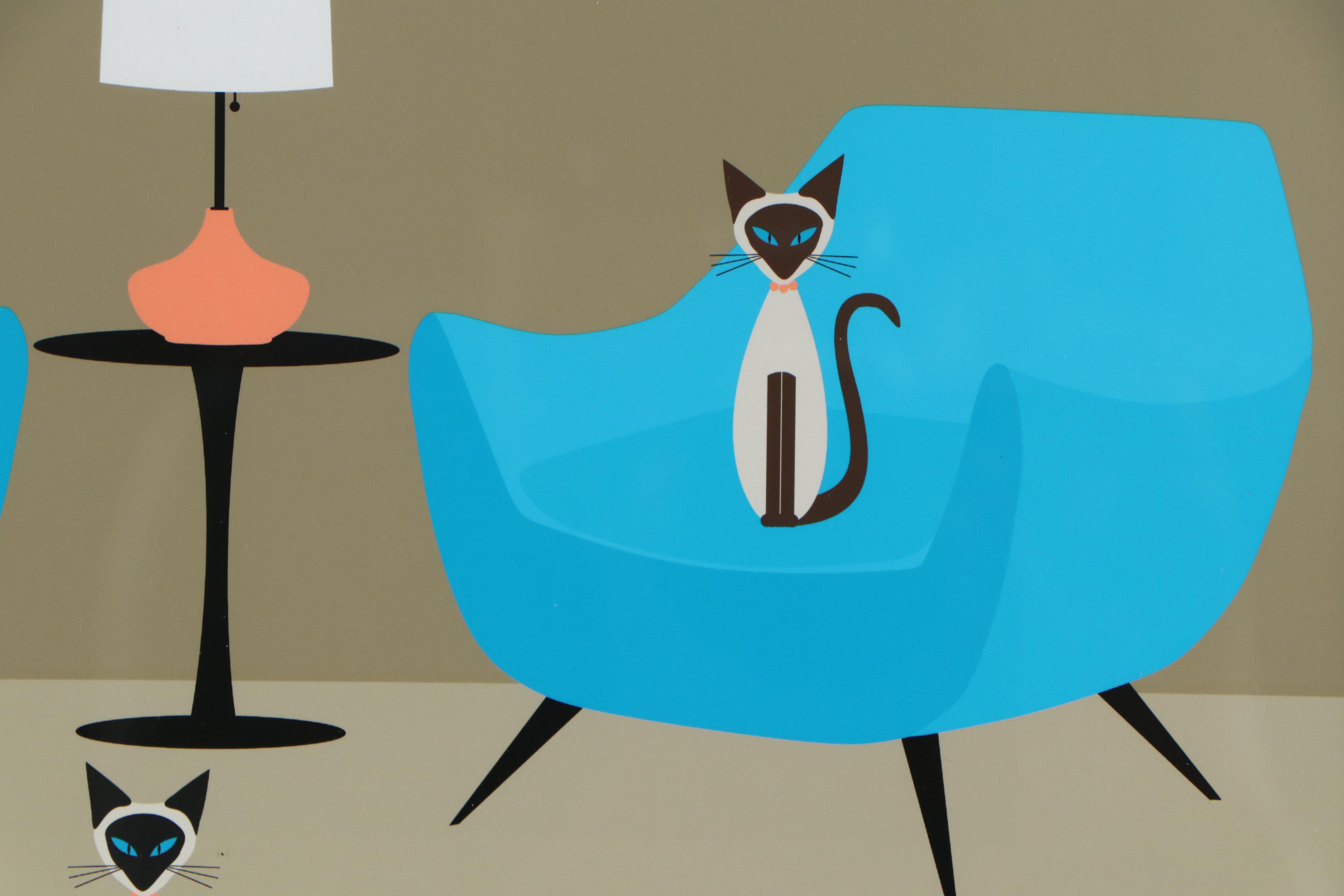 Donna Mibus Giclée Mid Century Modern Room with Siamese Cats