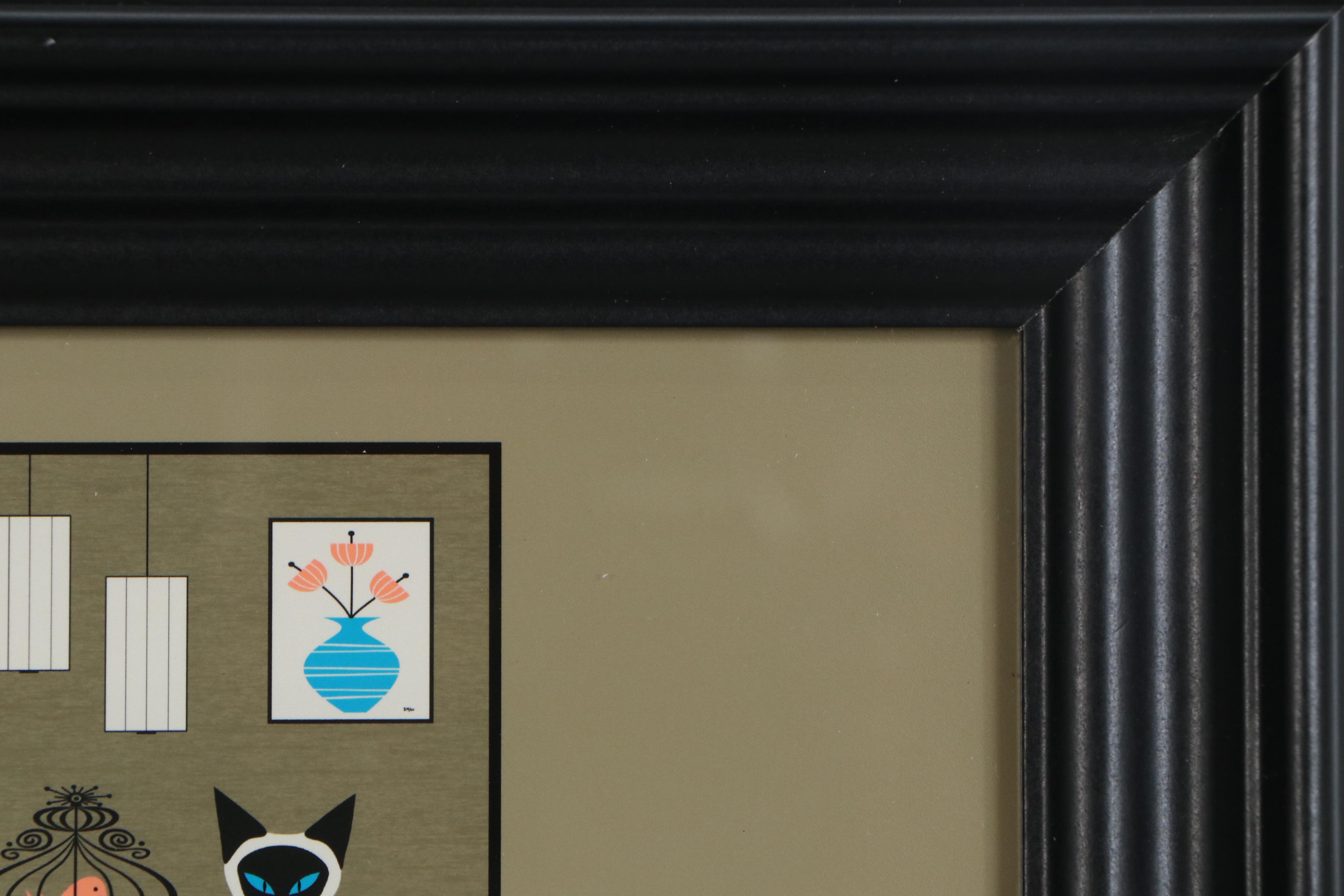 Donna Mibus Giclée Mid Century Modern Room with Siamese Cats