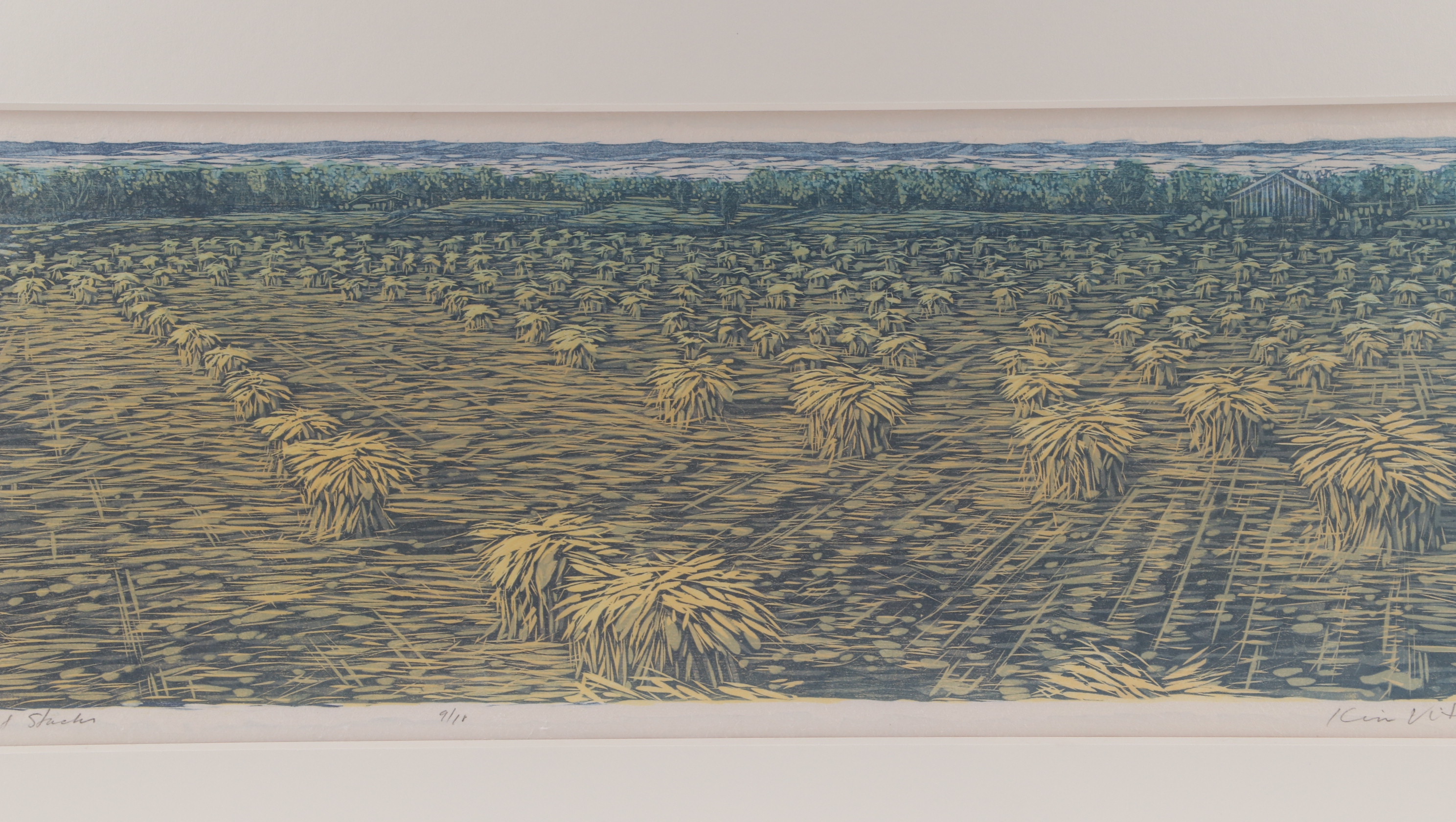 Kim Vito Woodcut Print "Wheat Stacks"