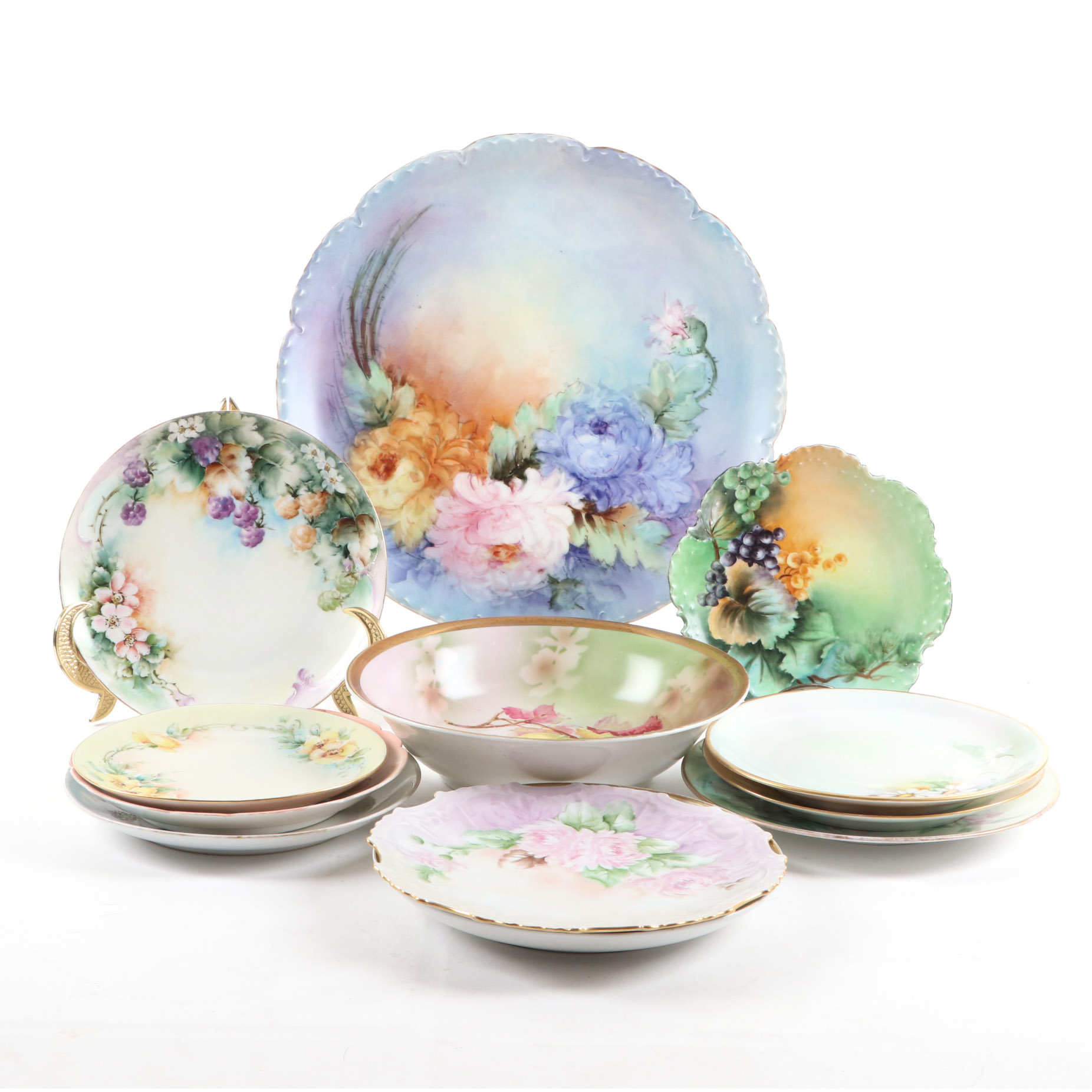 Haviland Hand-Painted Porcelain Plate and Other German Hand-Painted Dinnerware