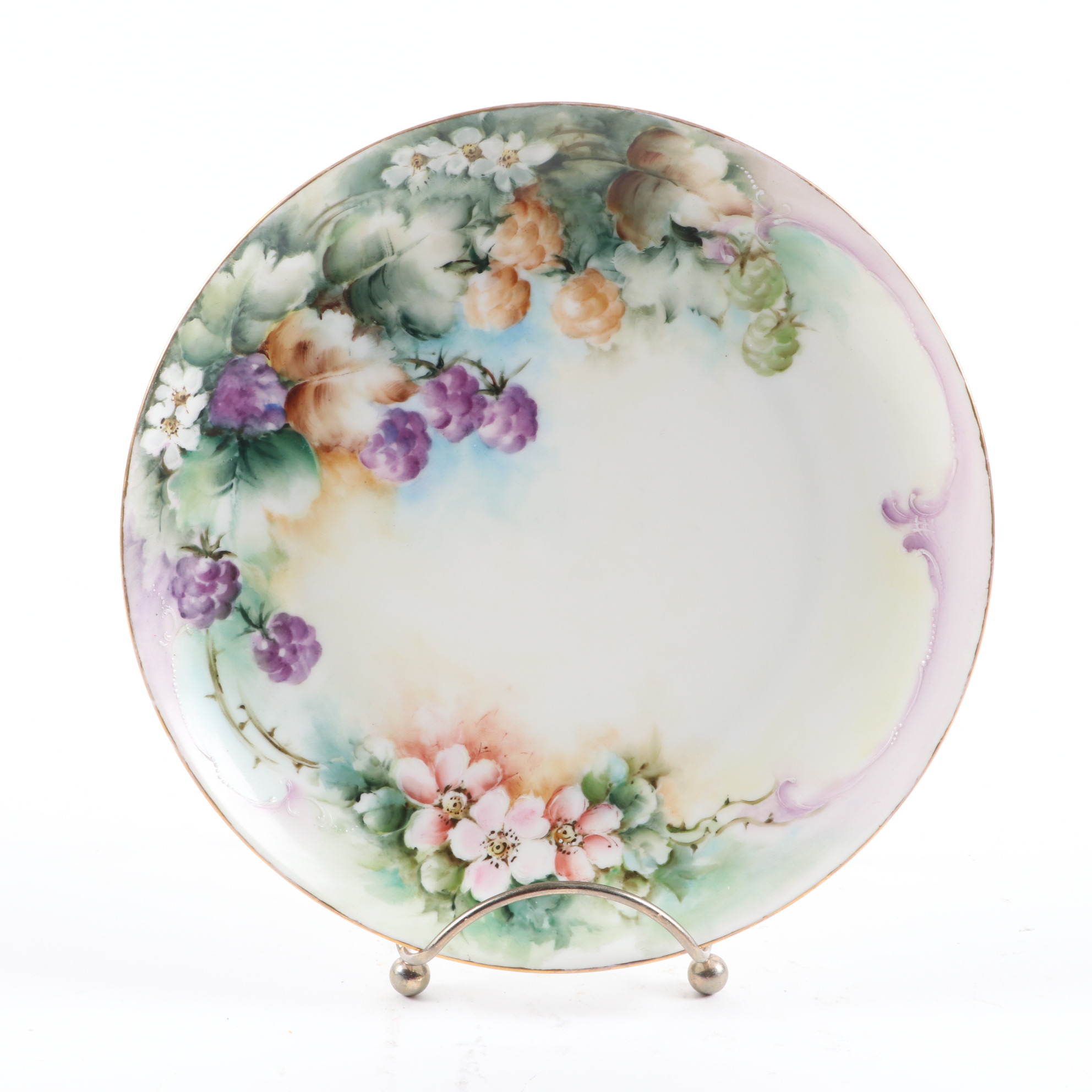 Haviland Hand-Painted Porcelain Plate and Other German Hand-Painted Dinnerware