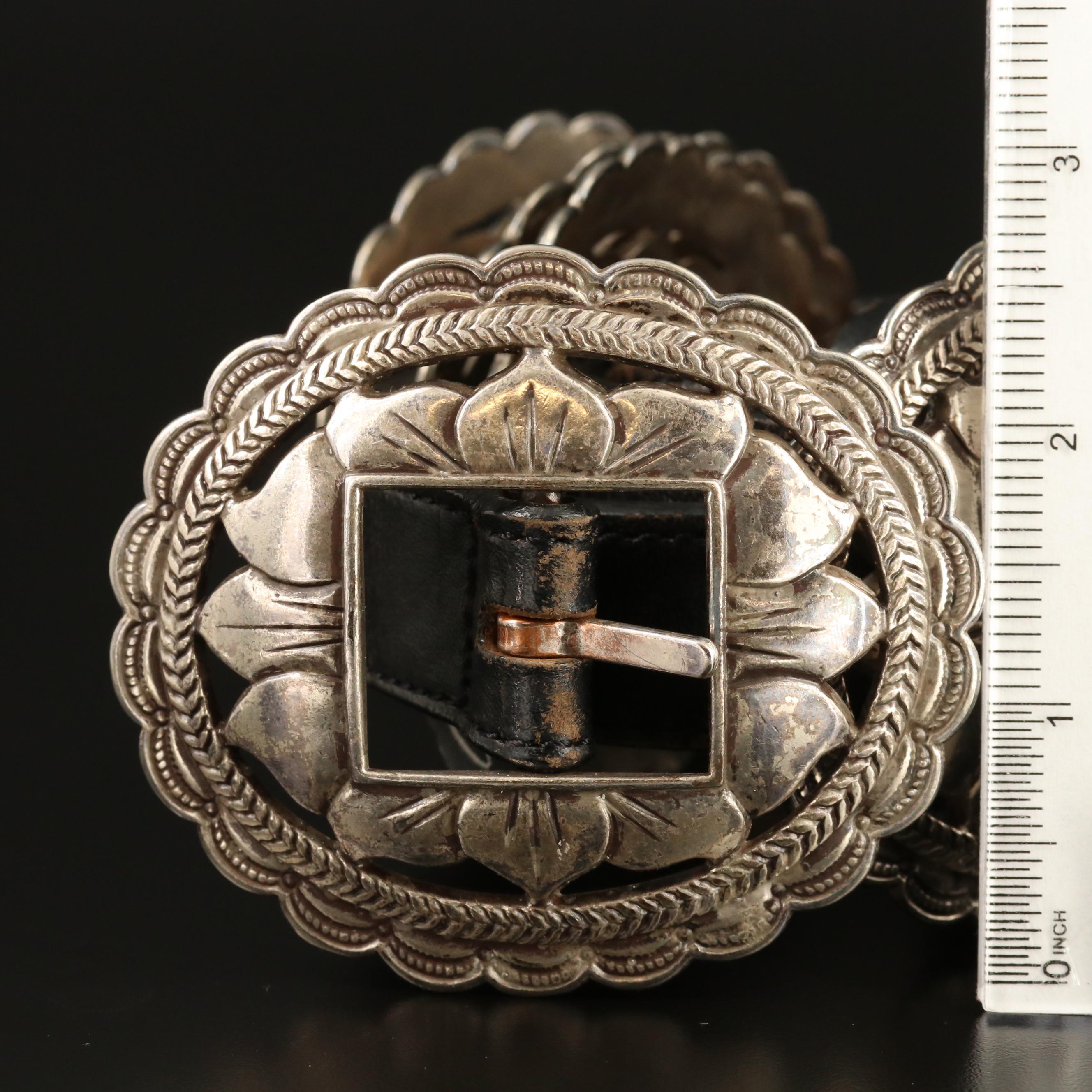 Brighton Concho Style Black Leather Belt