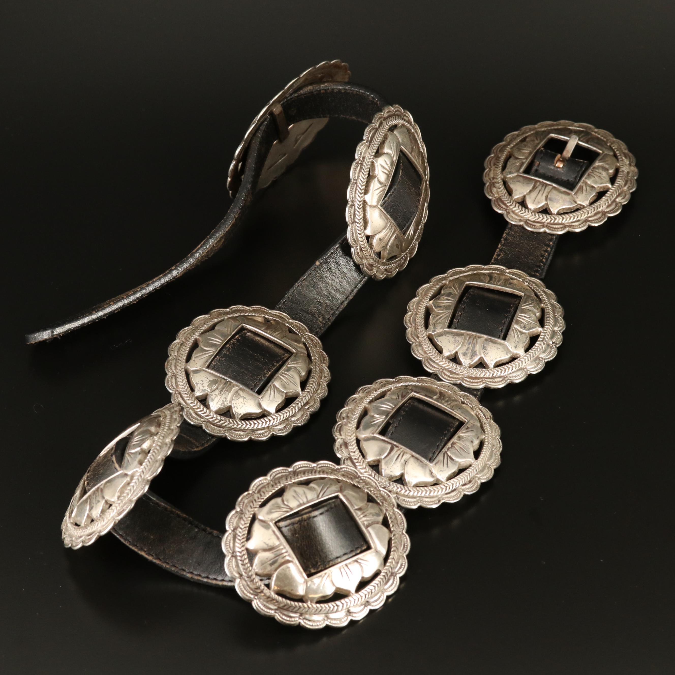 Brighton Concho Style Black Leather Belt