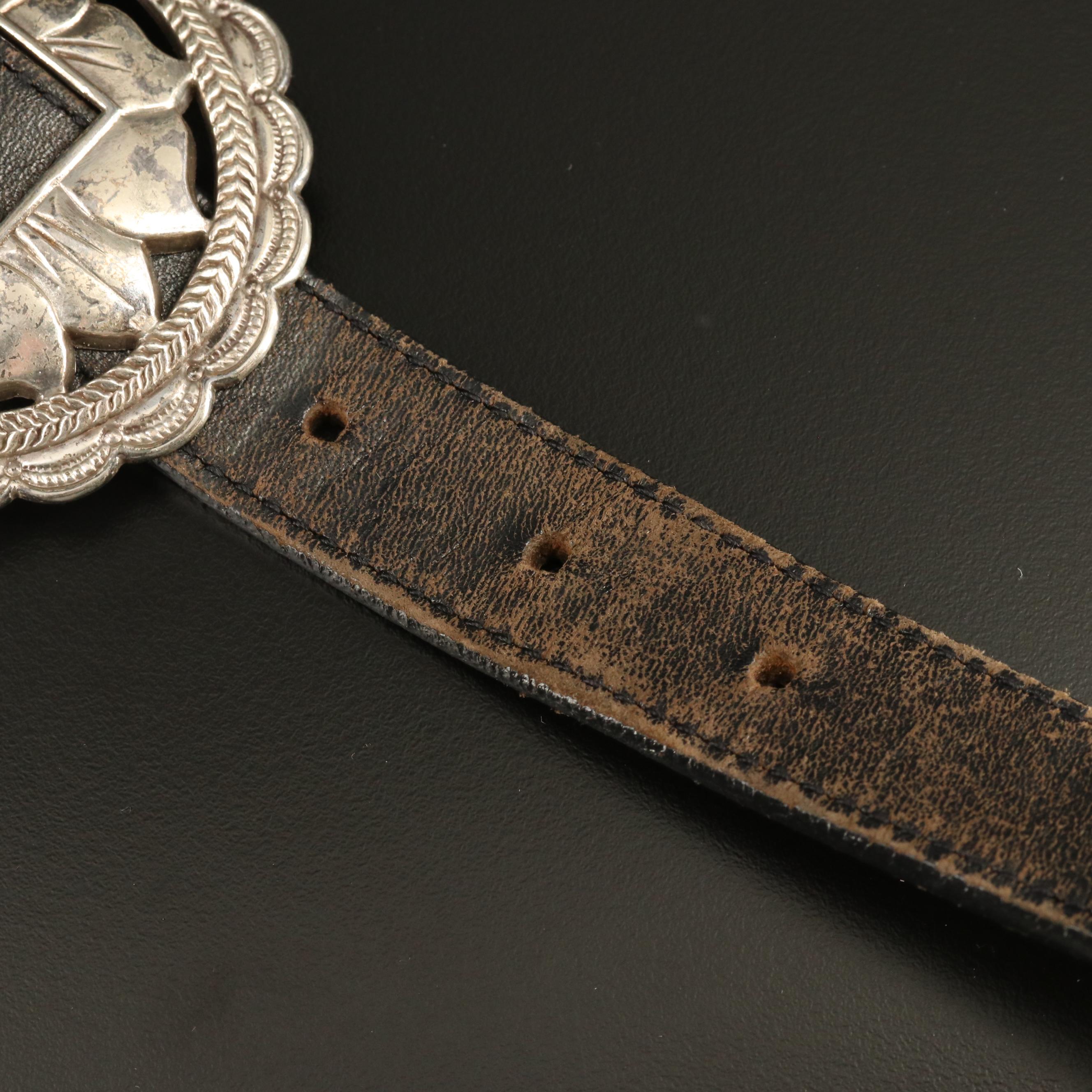 Brighton Concho Style Black Leather Belt