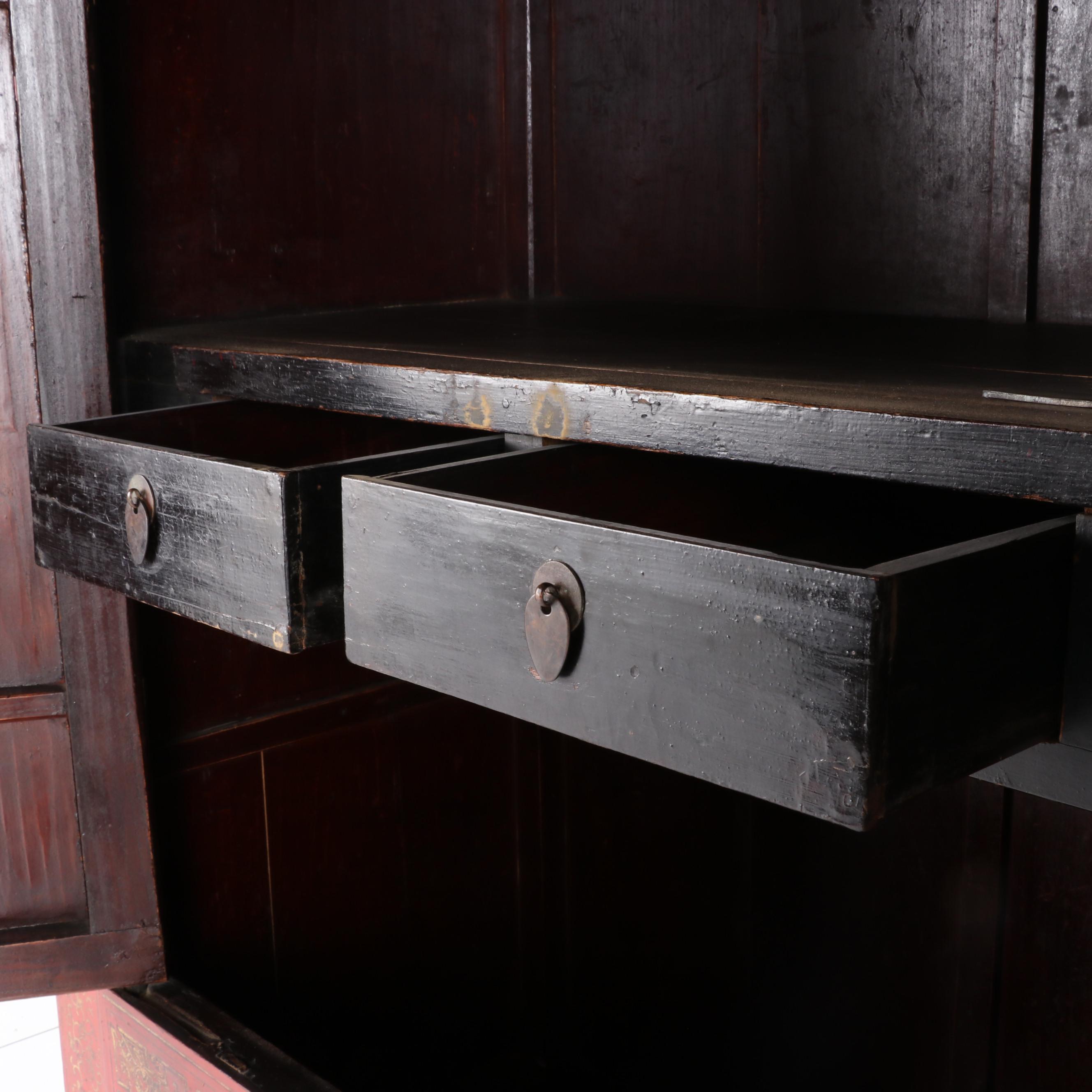 Chinese Gilt Decorated Red and Black Lacquered Wedding Cabinet, 19th Century