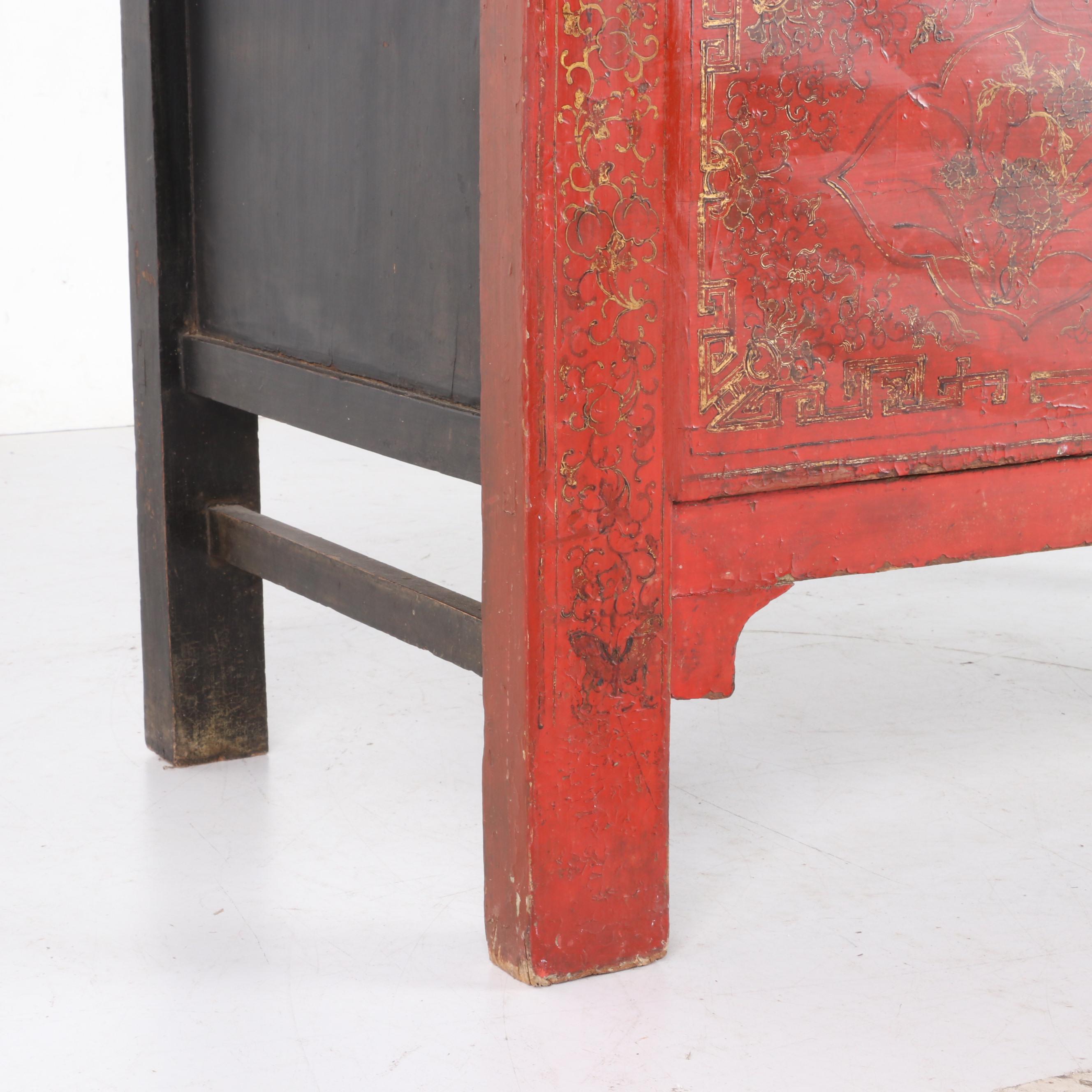 Chinese Gilt Decorated Red and Black Lacquered Wedding Cabinet, 19th Century