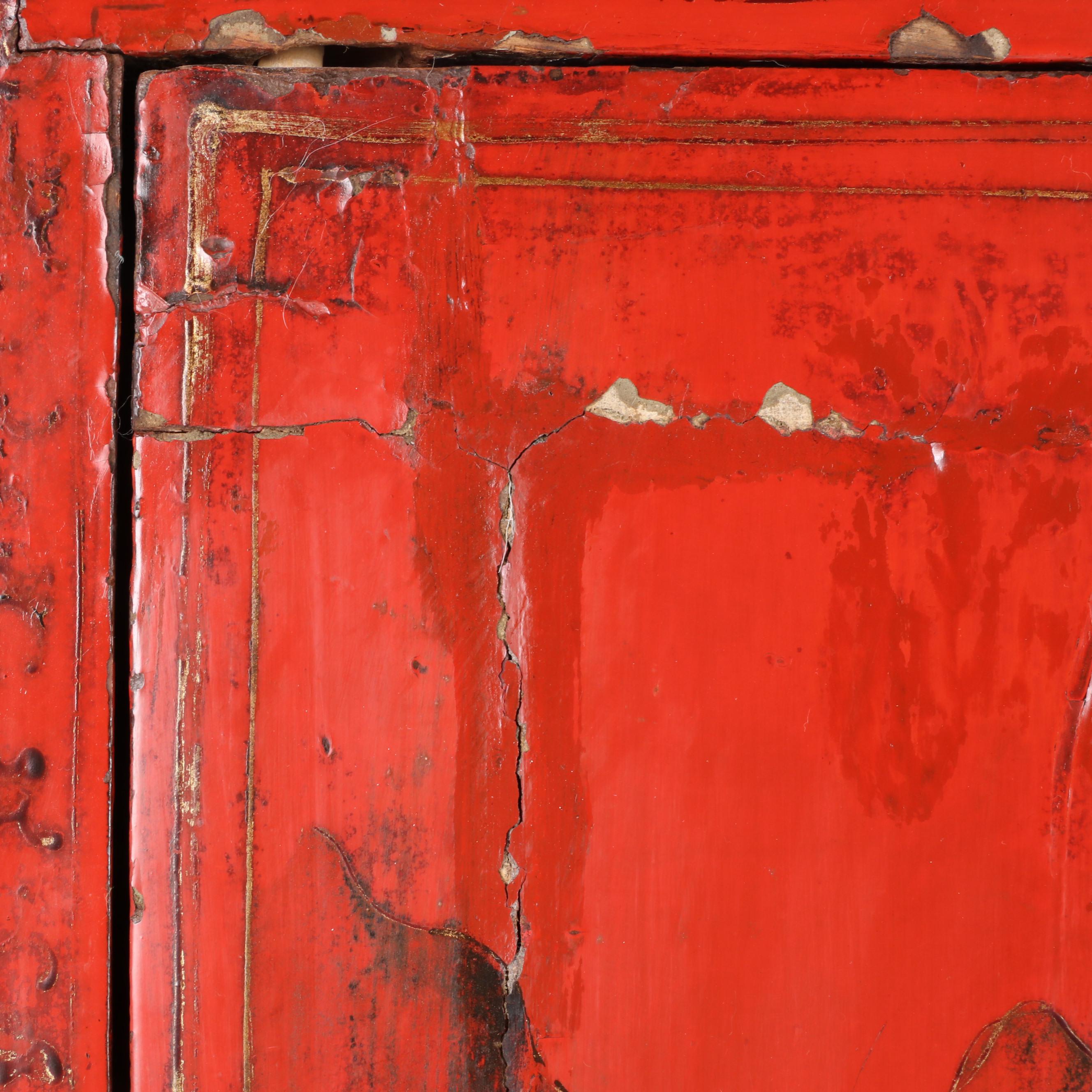 Chinese Gilt Decorated Red and Black Lacquered Wedding Cabinet, 19th Century