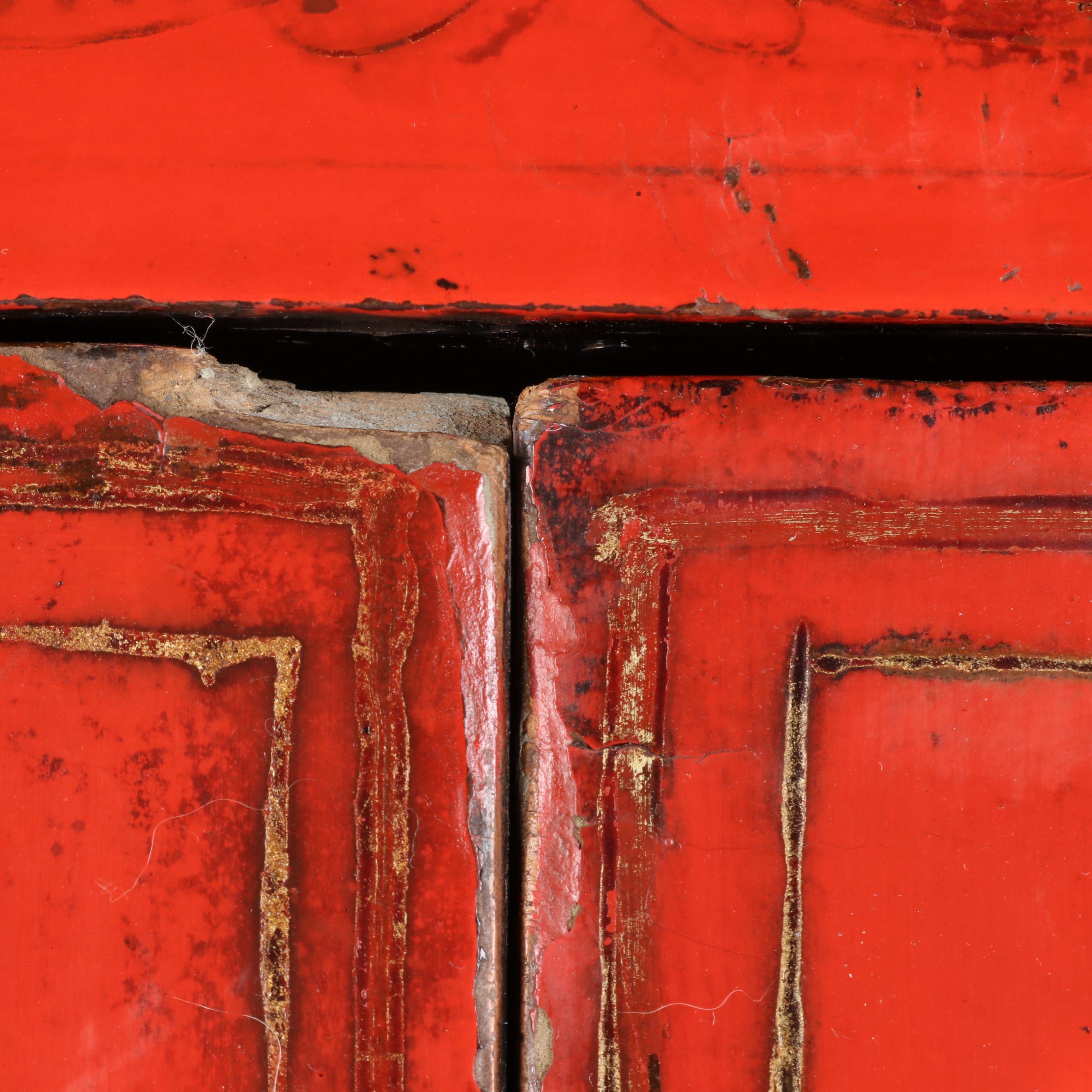 Chinese Gilt Decorated Red and Black Lacquered Wedding Cabinet, 19th Century