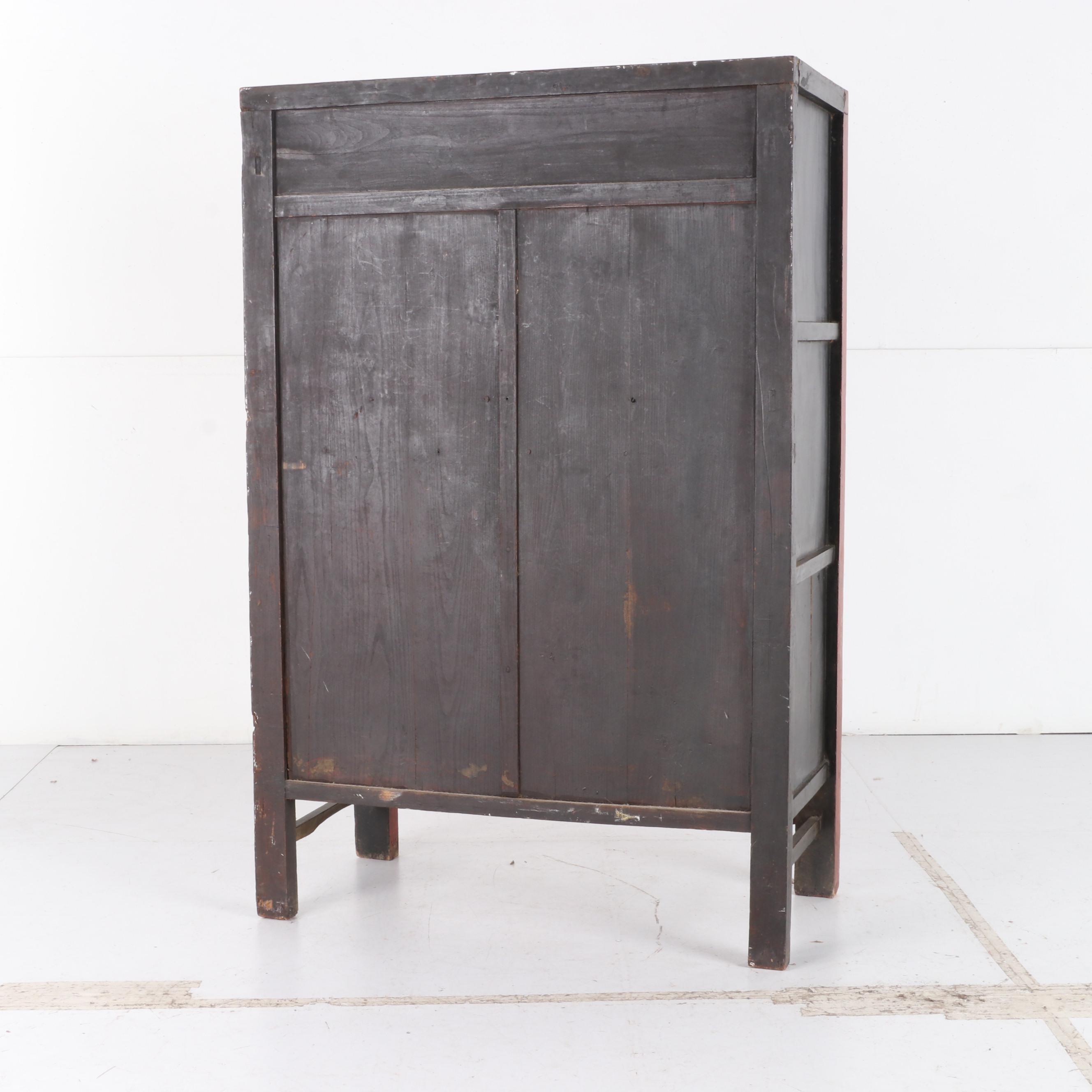 Chinese Gilt Decorated Red and Black Lacquered Wedding Cabinet, 19th Century