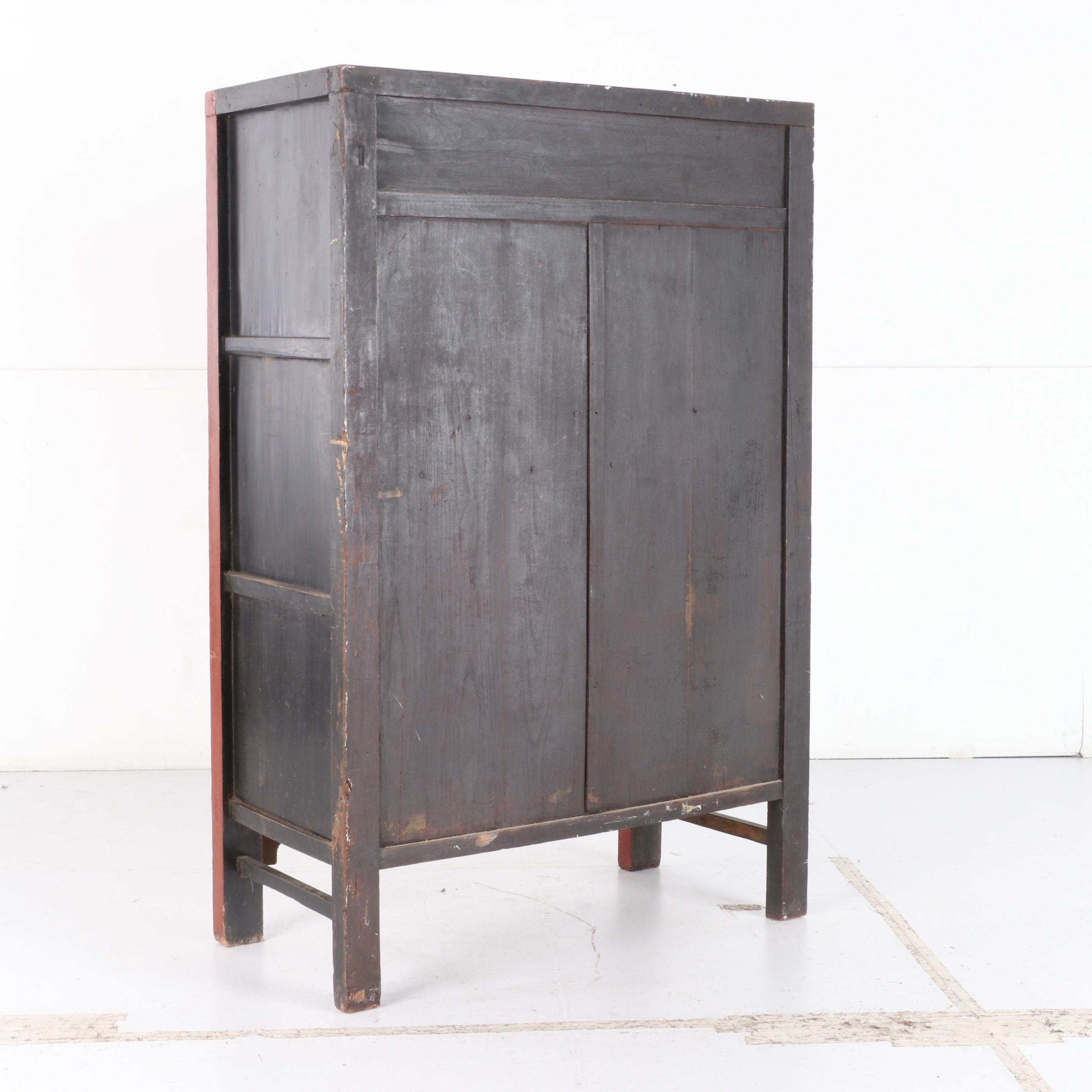 Chinese Gilt Decorated Red and Black Lacquered Wedding Cabinet, 19th Century