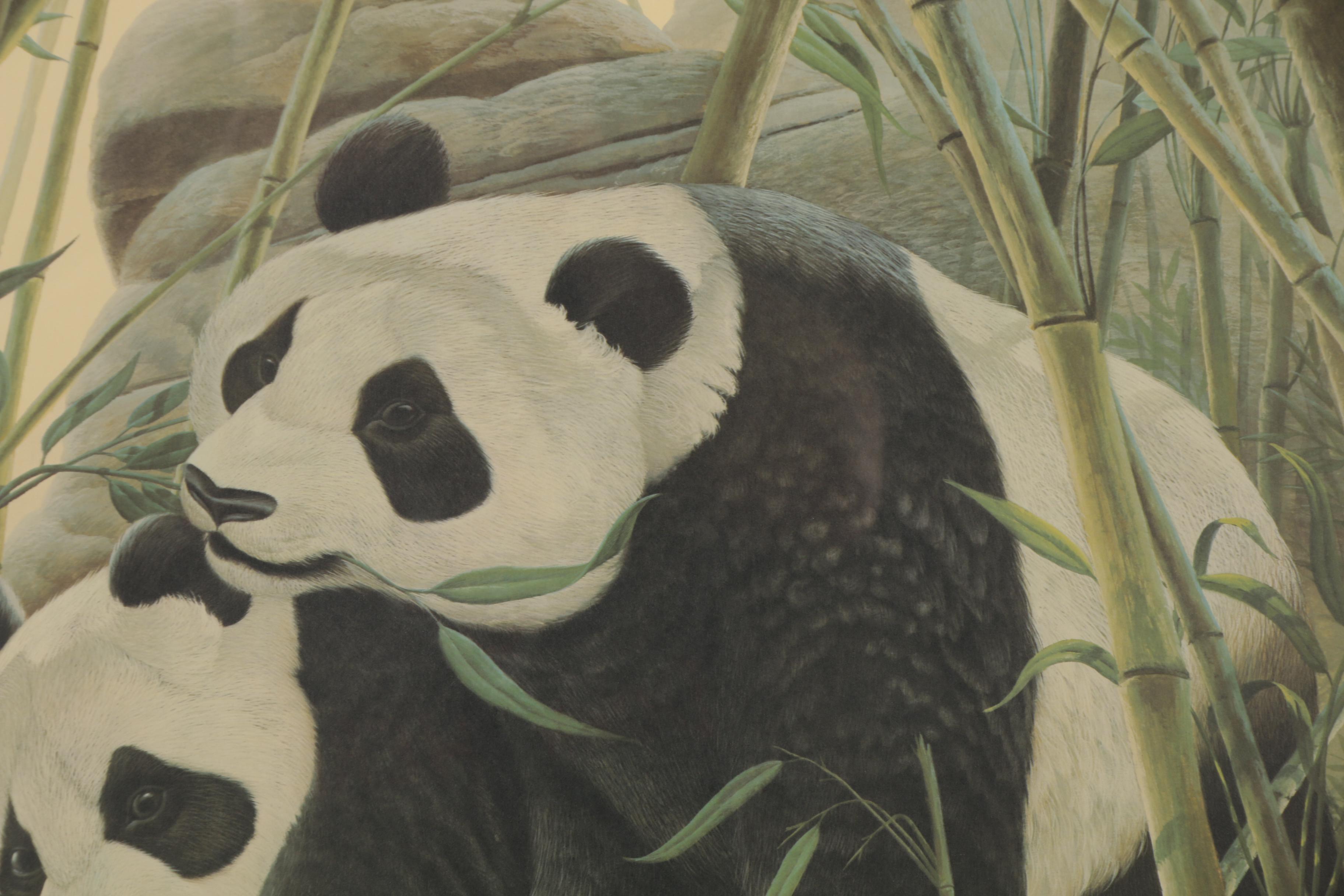 John A. Ruthven Offset Lithograph "Giant Pandas", Late 20th Century