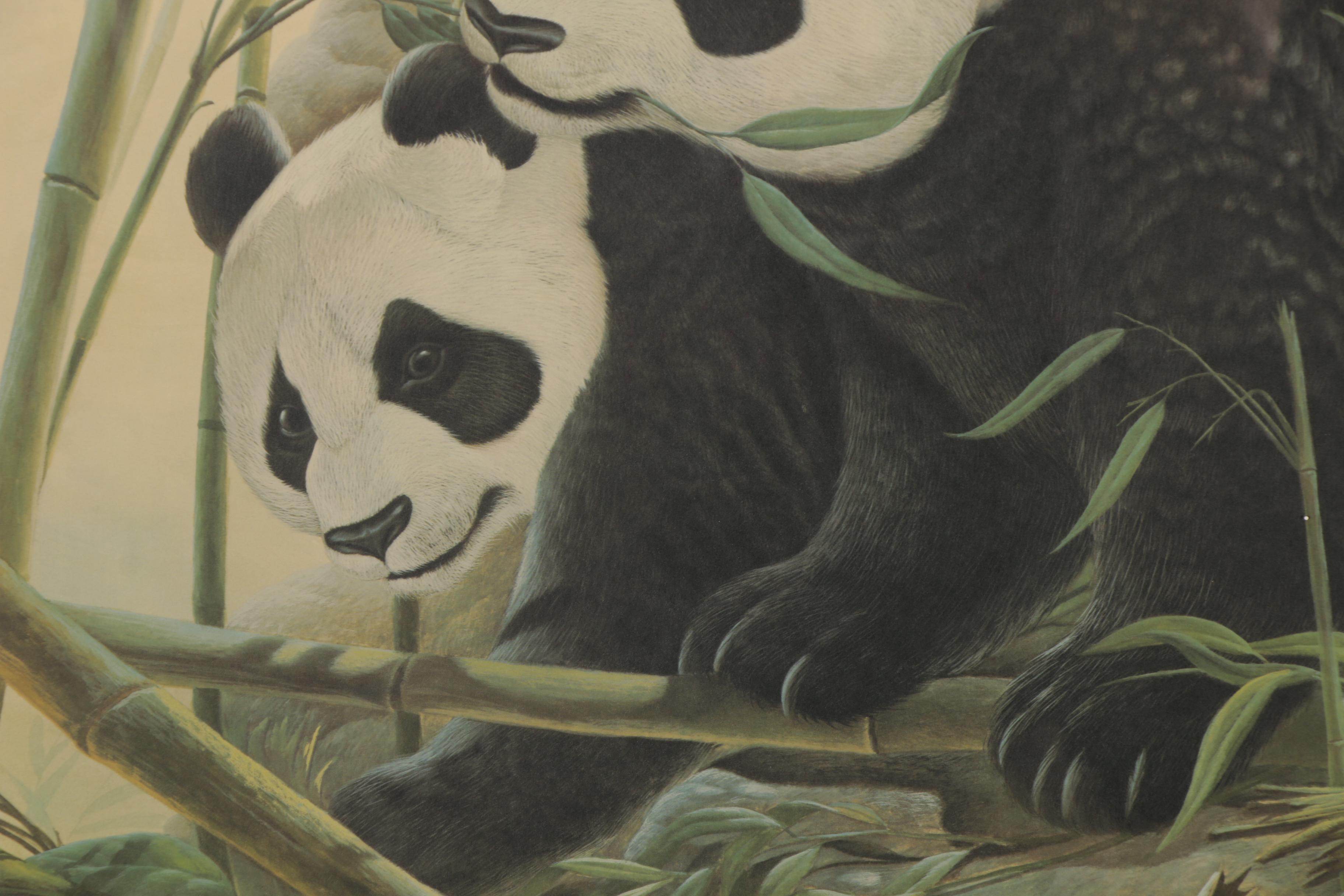 John A. Ruthven Offset Lithograph "Giant Pandas", Late 20th Century