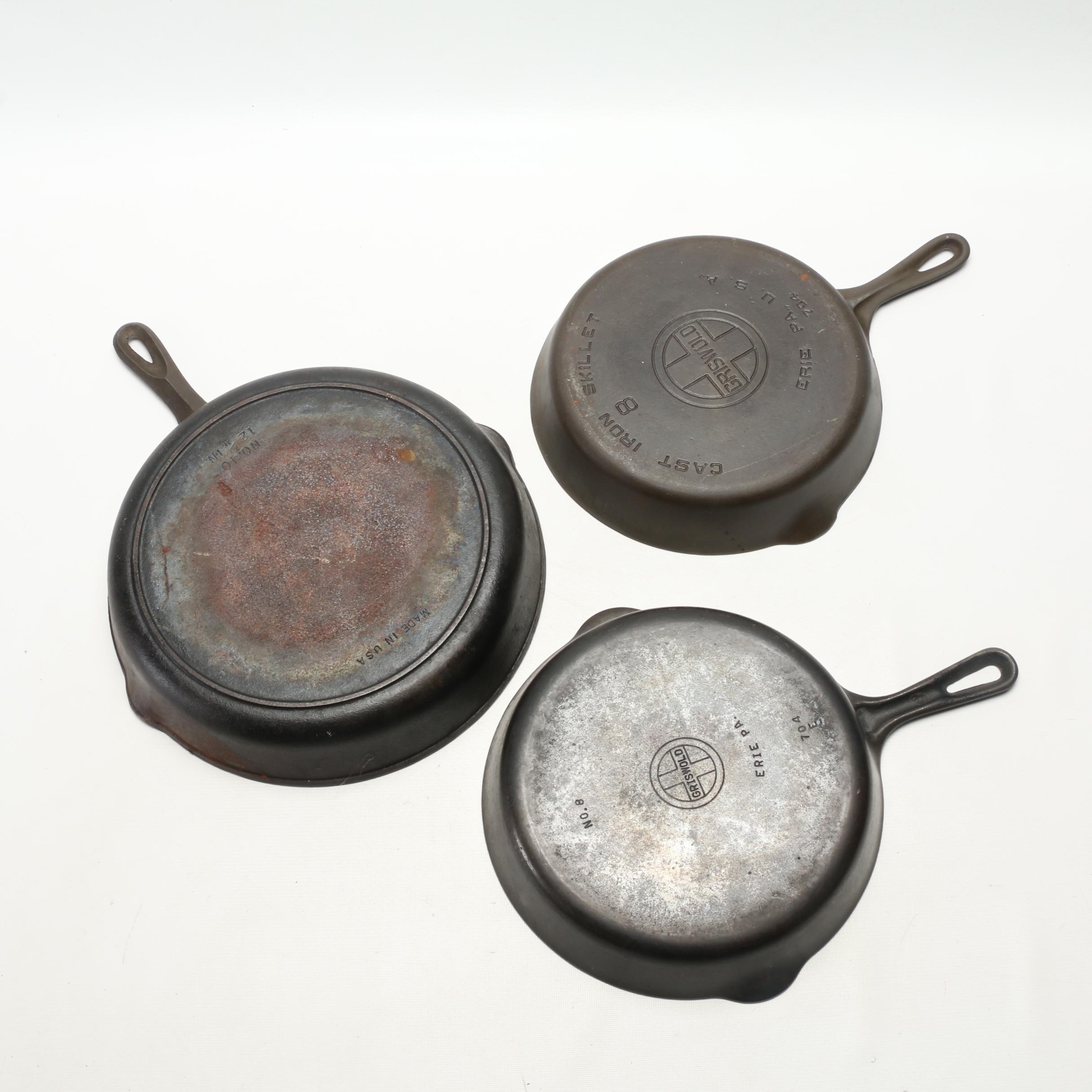Griswold 704 Cast Iron Skillets with Other American 12" Skillet