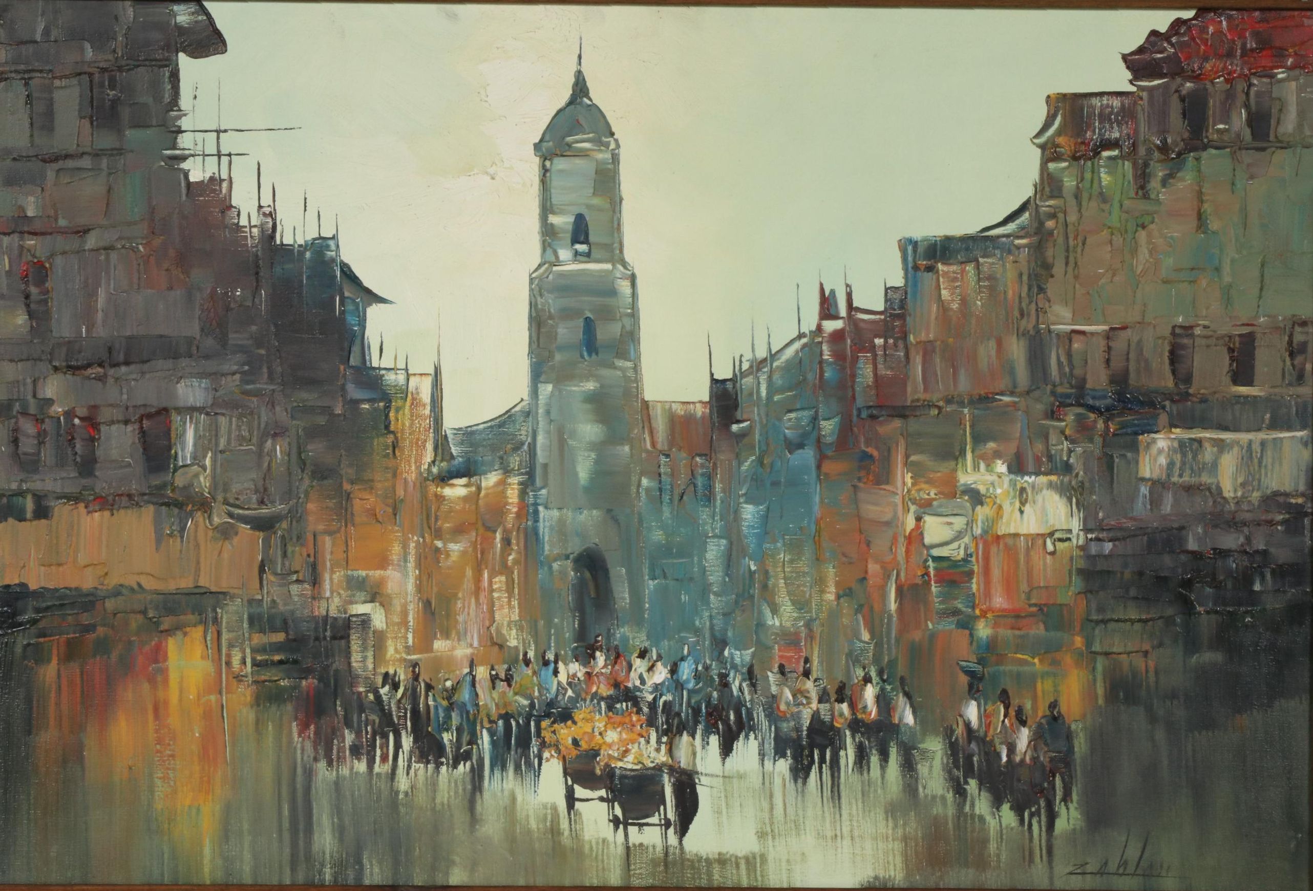 Enrico Zablan Oil Painting of Philippines Street Scene, Mid to Late 20th Century