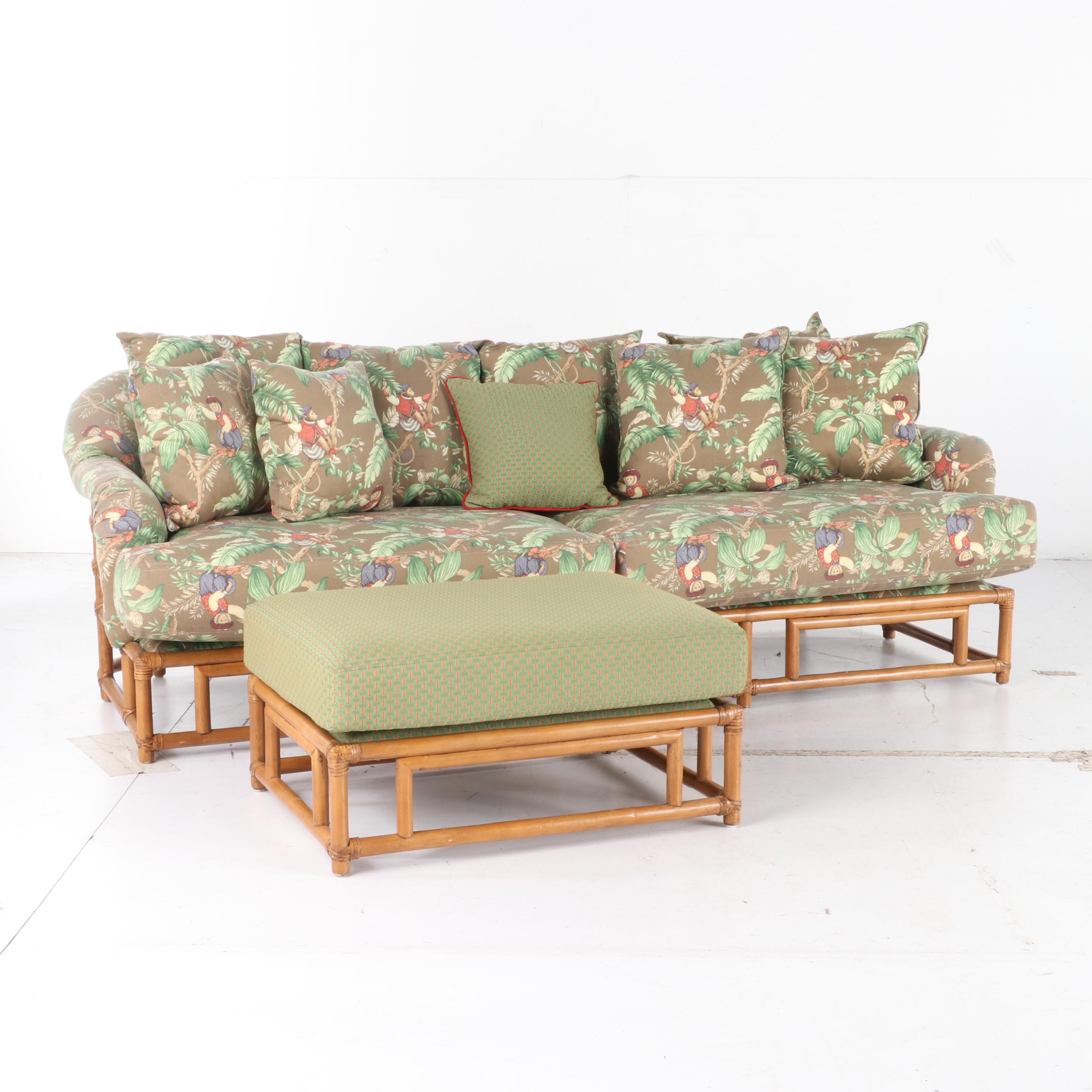 Ficks Reed Rattan Bamboo Sofa, Armchair and Ottoman