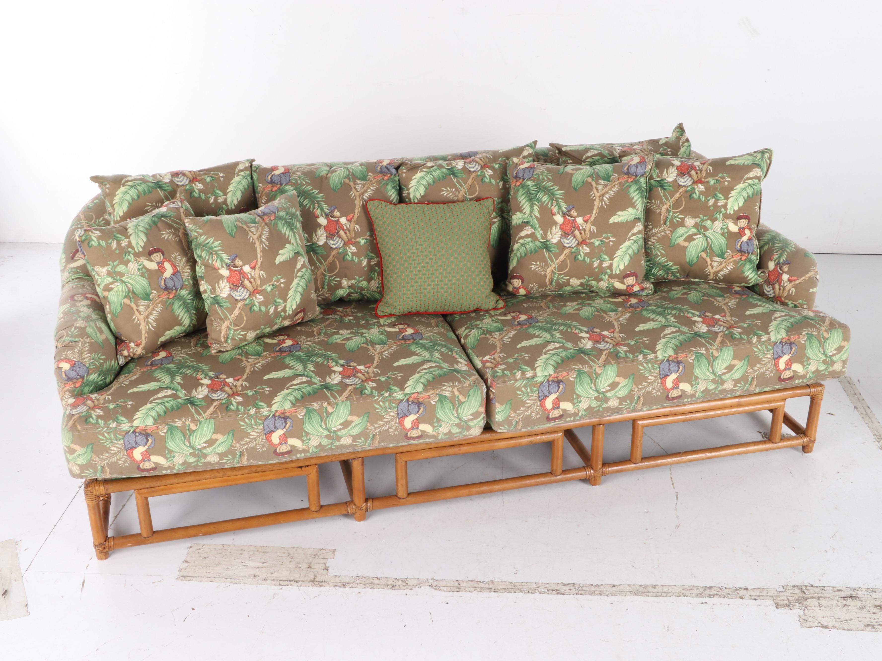 Ficks Reed Rattan Bamboo Sofa, Armchair and Ottoman