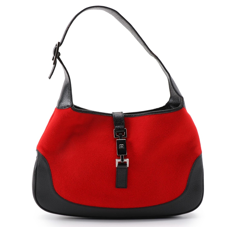 Gucci Jackie Red Felt and Black Leather Handbag