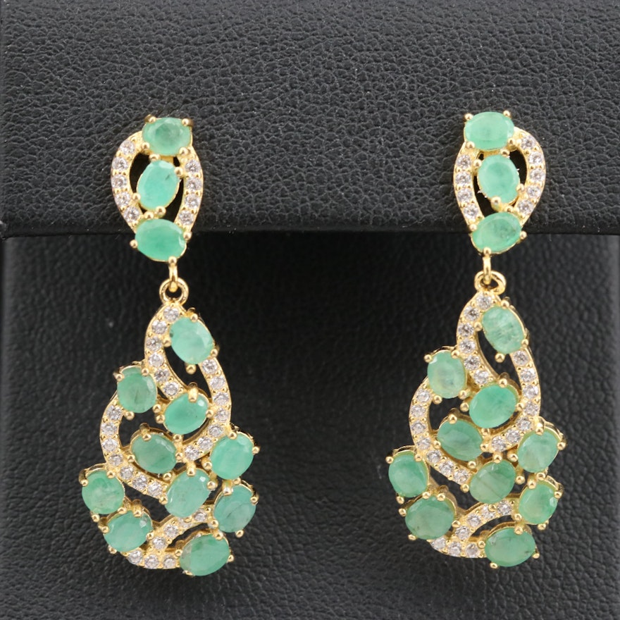 Sterling Emerald and Cubic Zirconia Drop Earrings