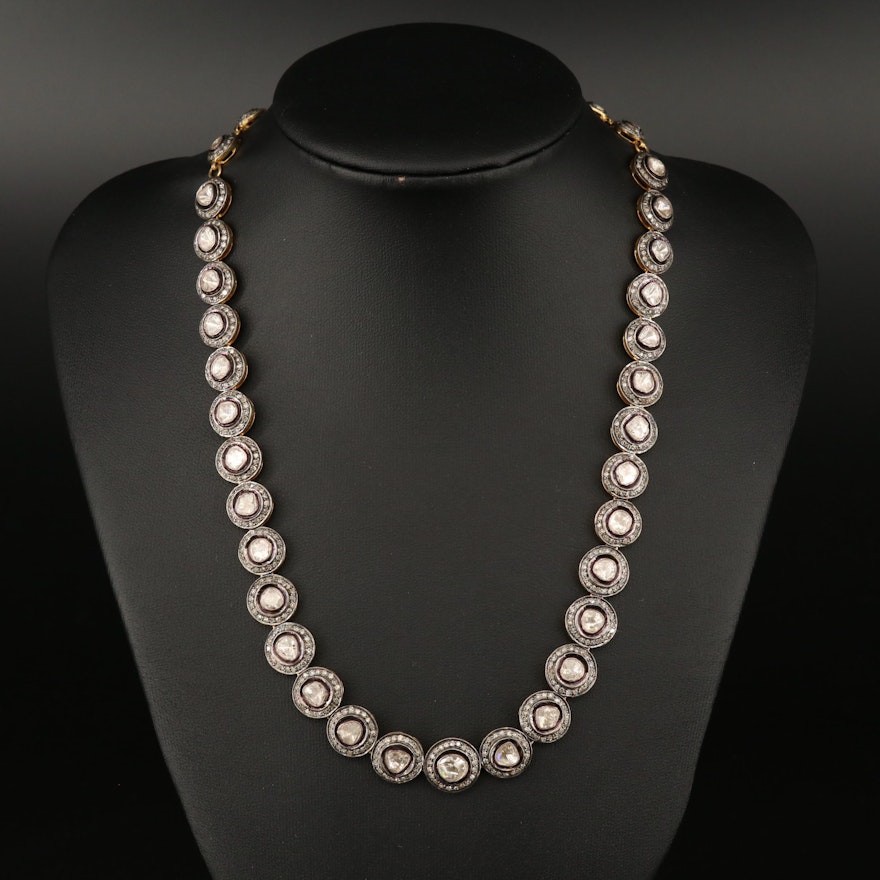 Sterling 13.33 CTW Polki and Single Cut Diamond Necklace