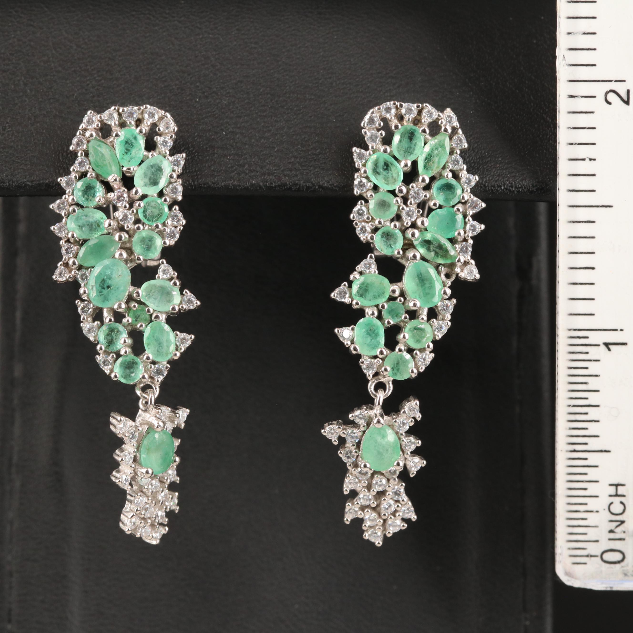Sterling Emerald and Cubic Zirconia Dangle Earrings